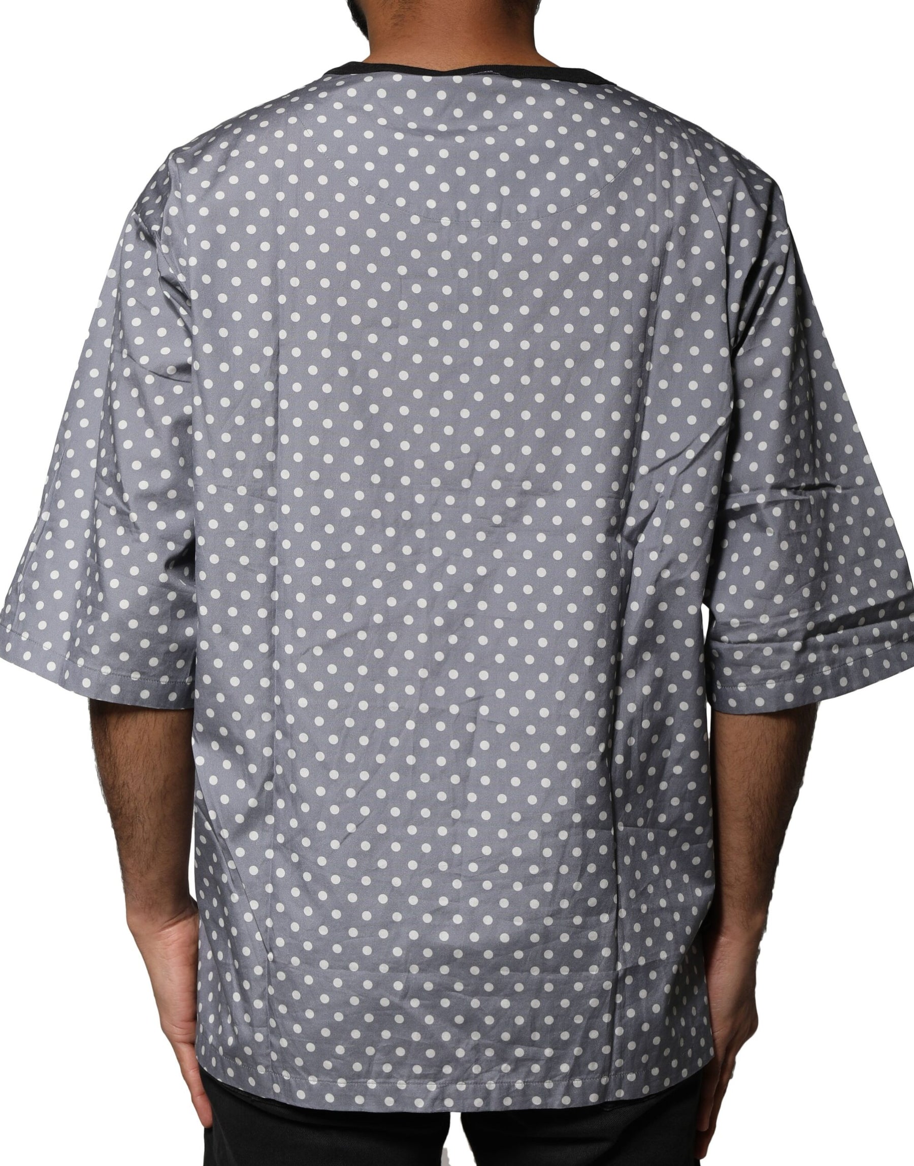 Dolce & Gabbana Gray Polka Dot Pin-Up Print Crew Neck T-shirt | Regal Royce
