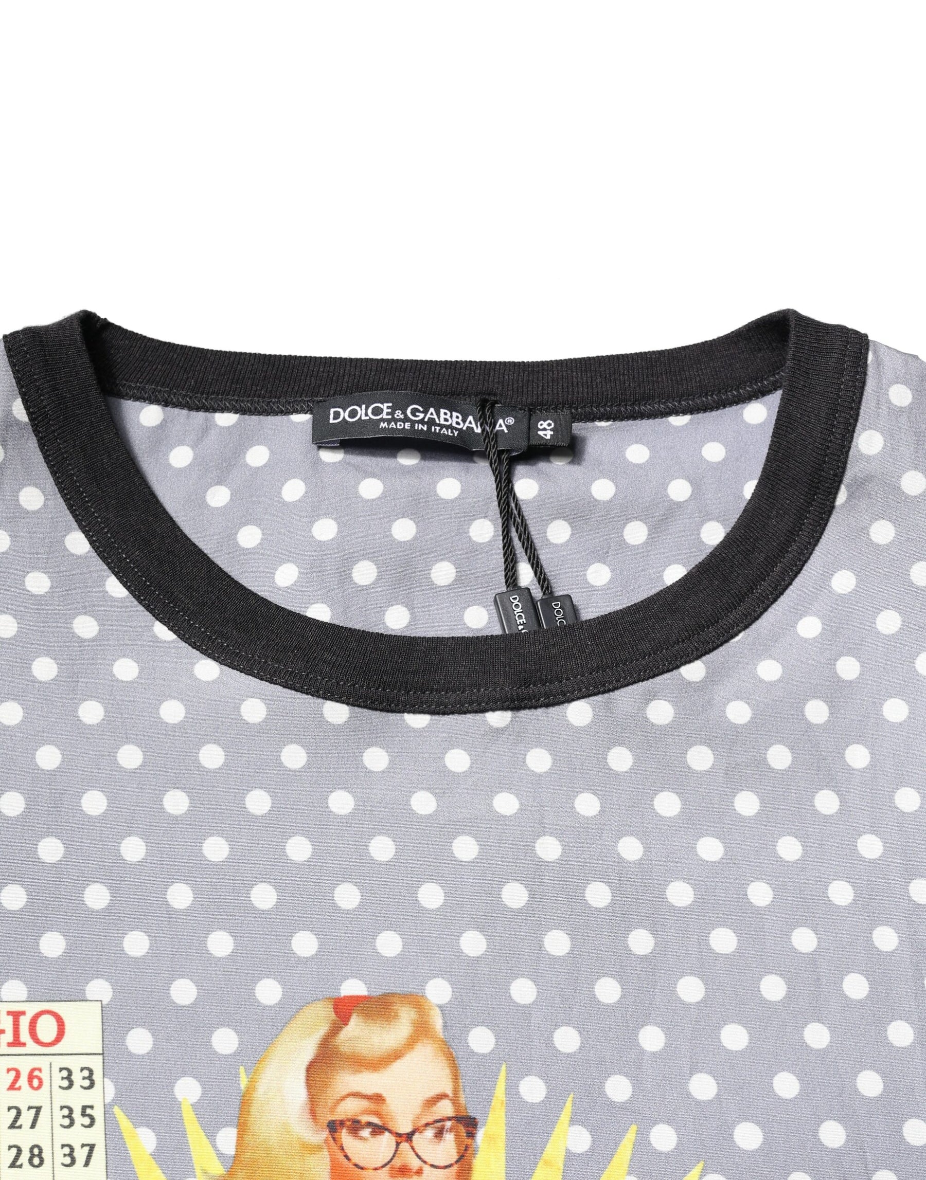 Dolce & Gabbana Gray Polka Dot Pin-Up Print Crew Neck T-shirt | Regal Royce