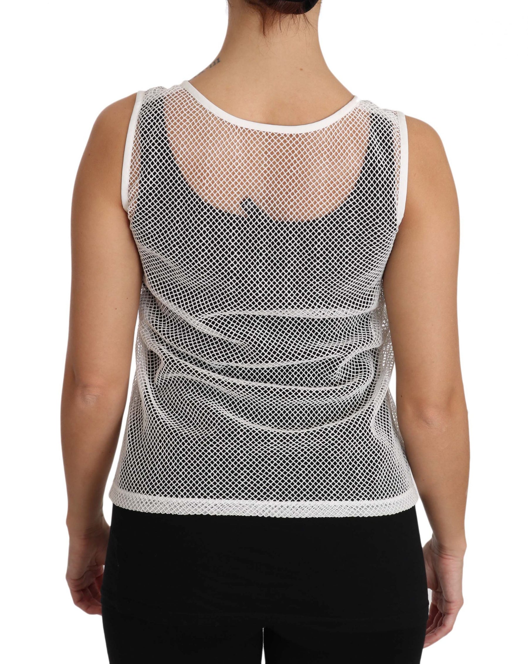 Dolce & Gabbana White Net  Transparent Sleeveless Tank Top | Regal Royce