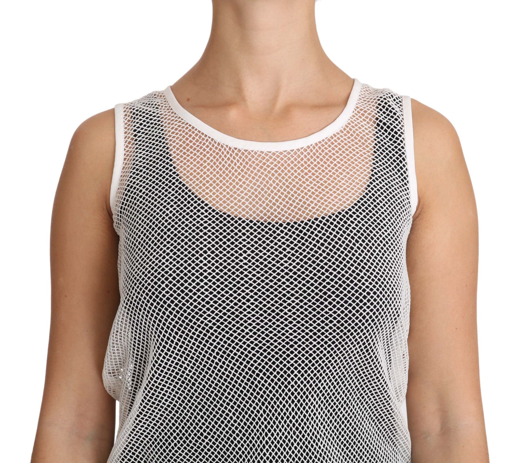 Dolce & Gabbana White Net  Transparent Sleeveless Tank Top | Regal Royce