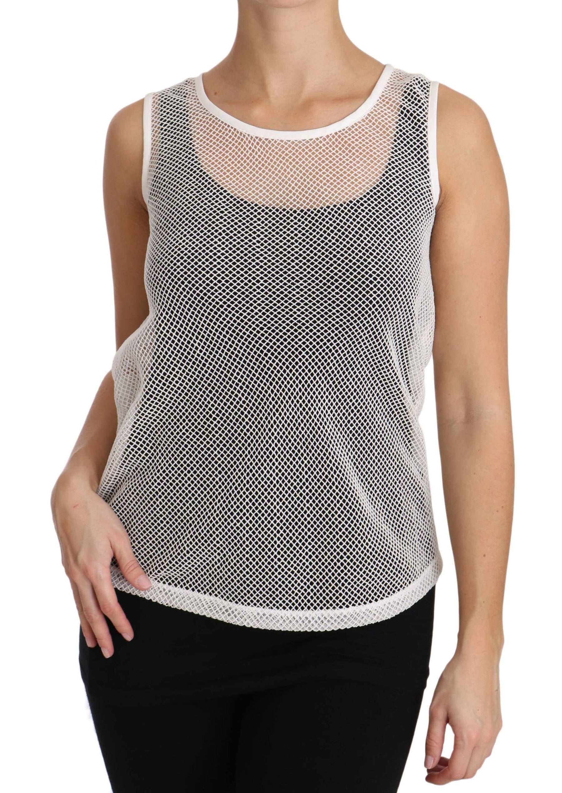 Dolce & Gabbana White Net  Transparent Sleeveless Tank Top | Regal Royce