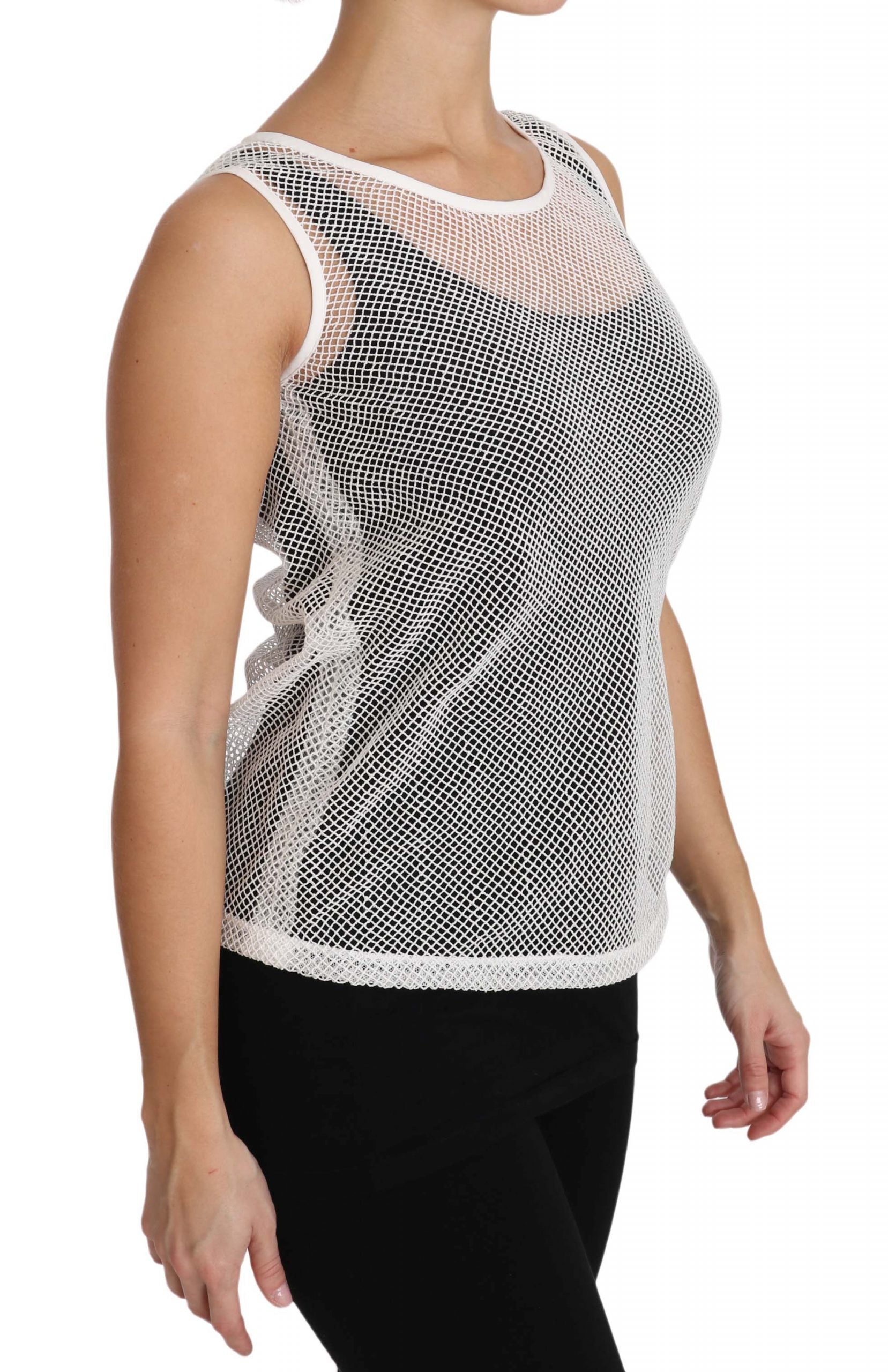 Dolce & Gabbana White Net  Transparent Sleeveless Tank Top | Regal Royce
