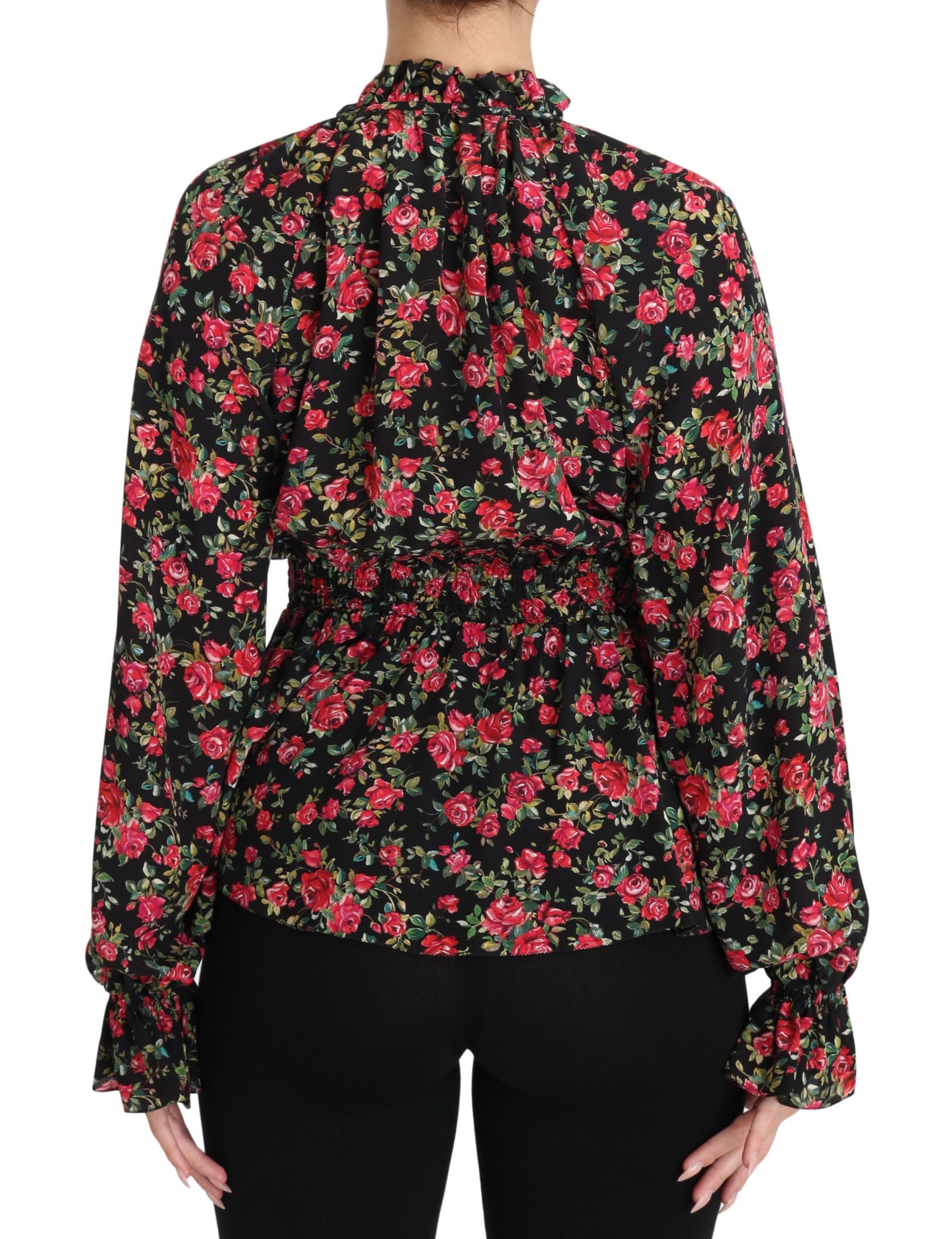 Dolce & Gabbana Black Rose Print Floral Shirt Top Blouse | Regal Royce