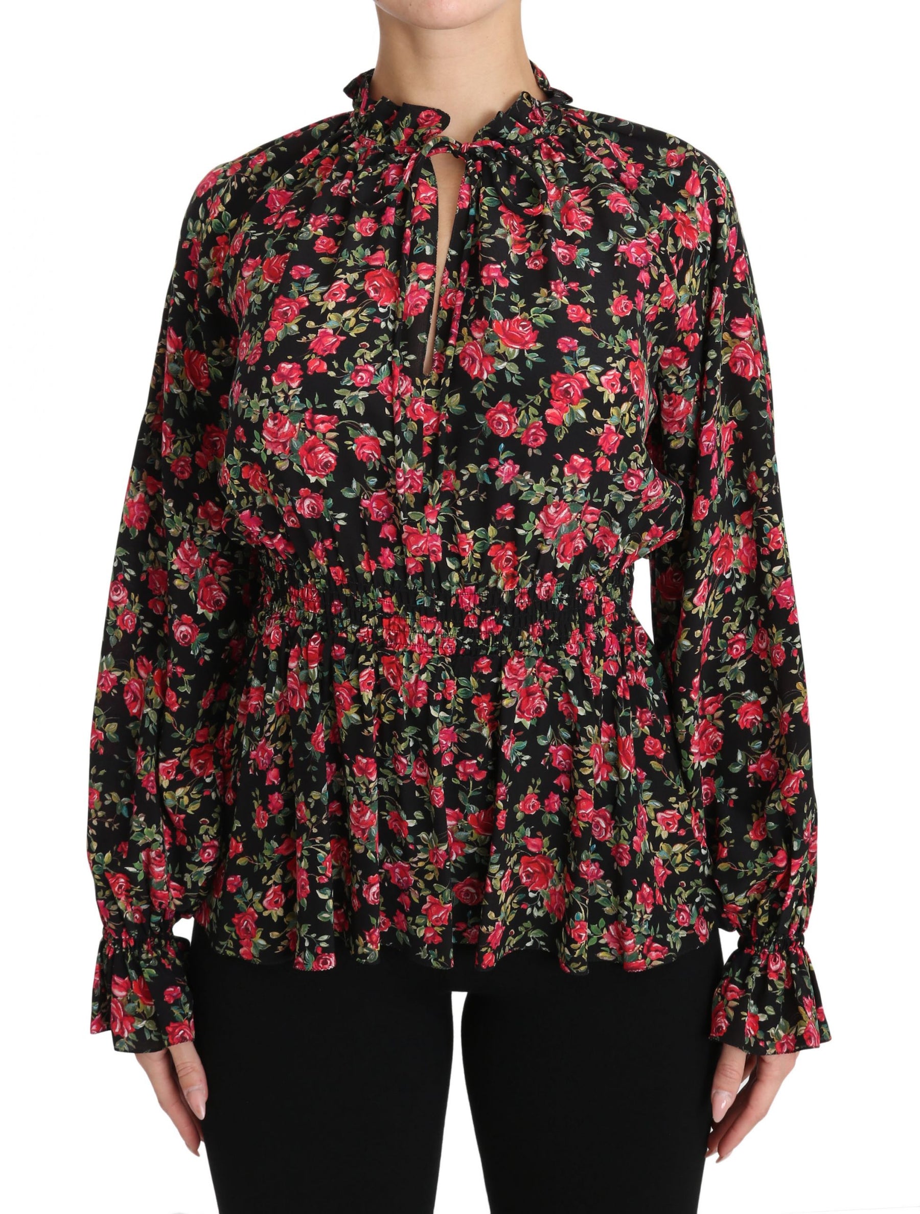 Dolce & Gabbana Black Rose Print Floral Shirt Top Blouse | Regal Royce