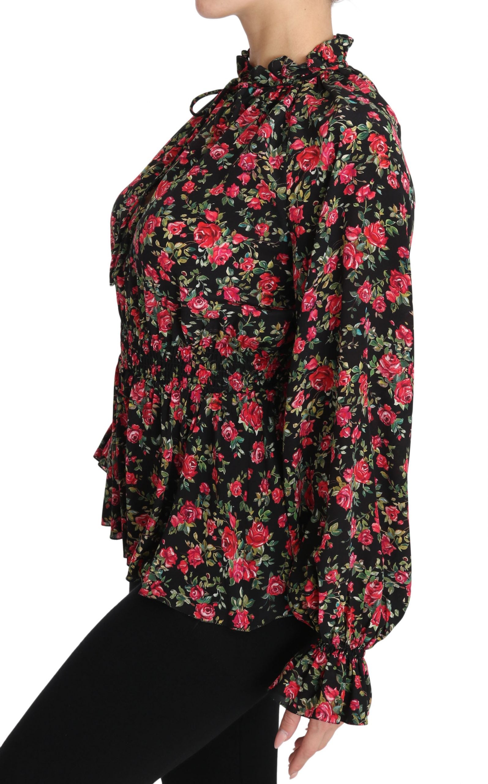 Dolce & Gabbana Black Rose Print Floral Shirt Top Blouse | Regal Royce