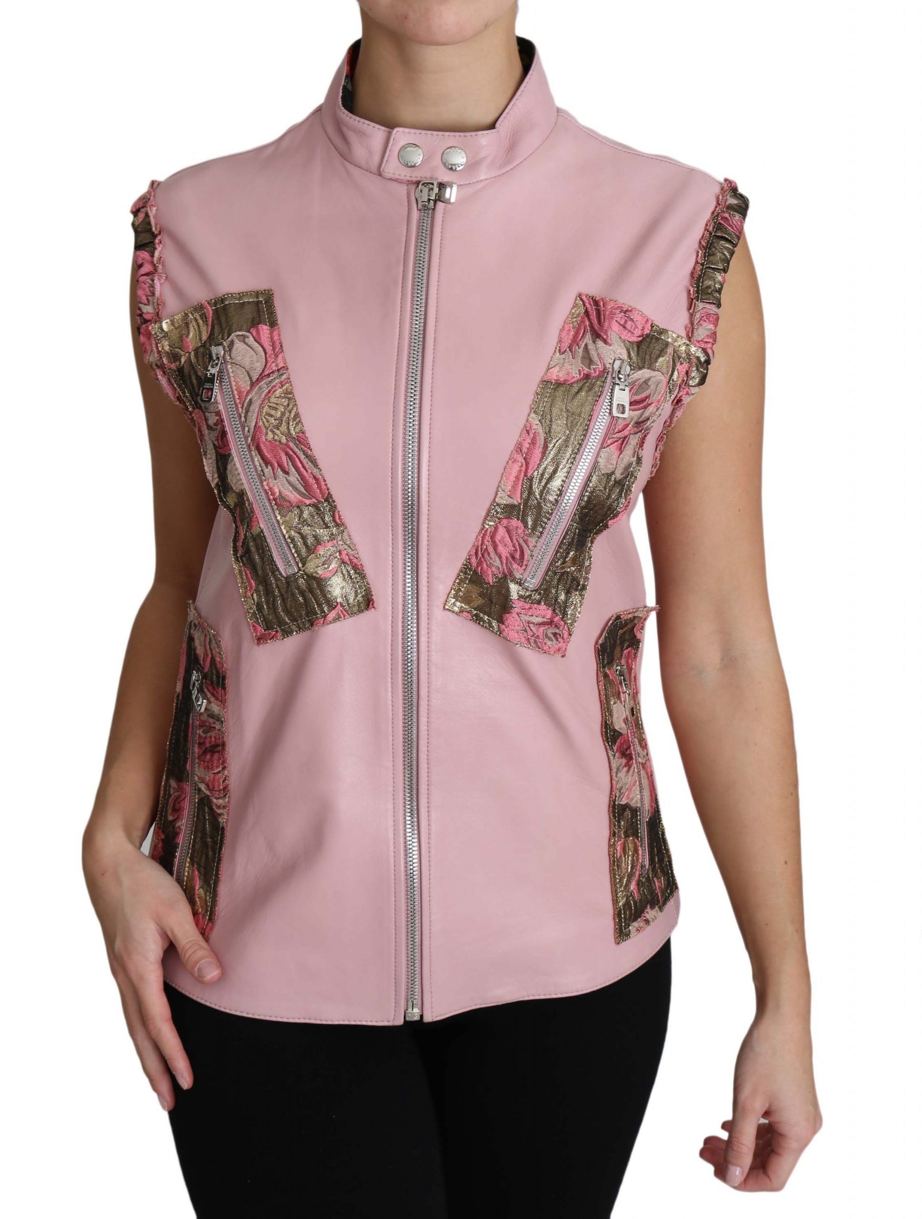 Dolce & Gabbana Pink Zippered Lamb Sleeveless Vest Leather Jacket | Regal Royce