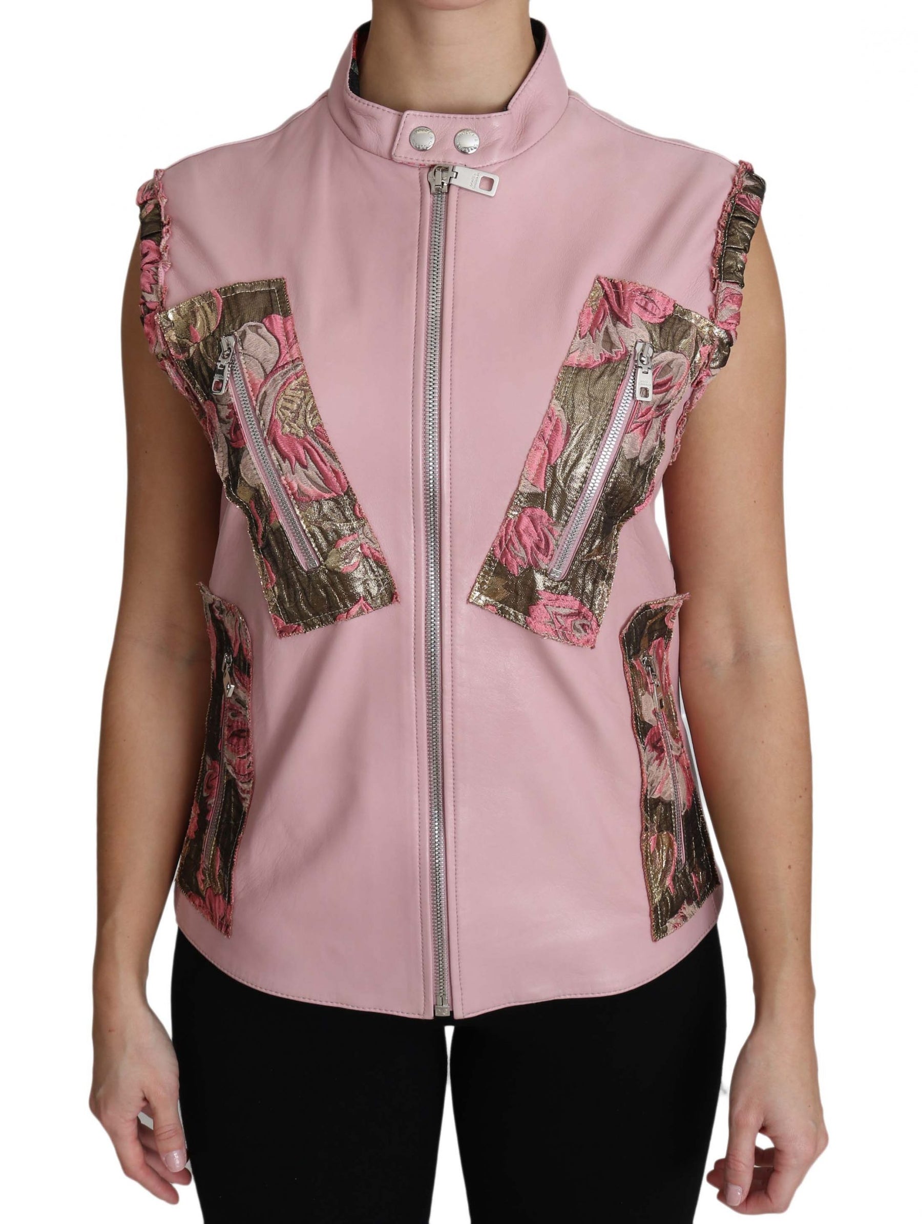 Dolce & Gabbana Pink Zippered Lamb Sleeveless Vest Leather Jacket | Regal Royce