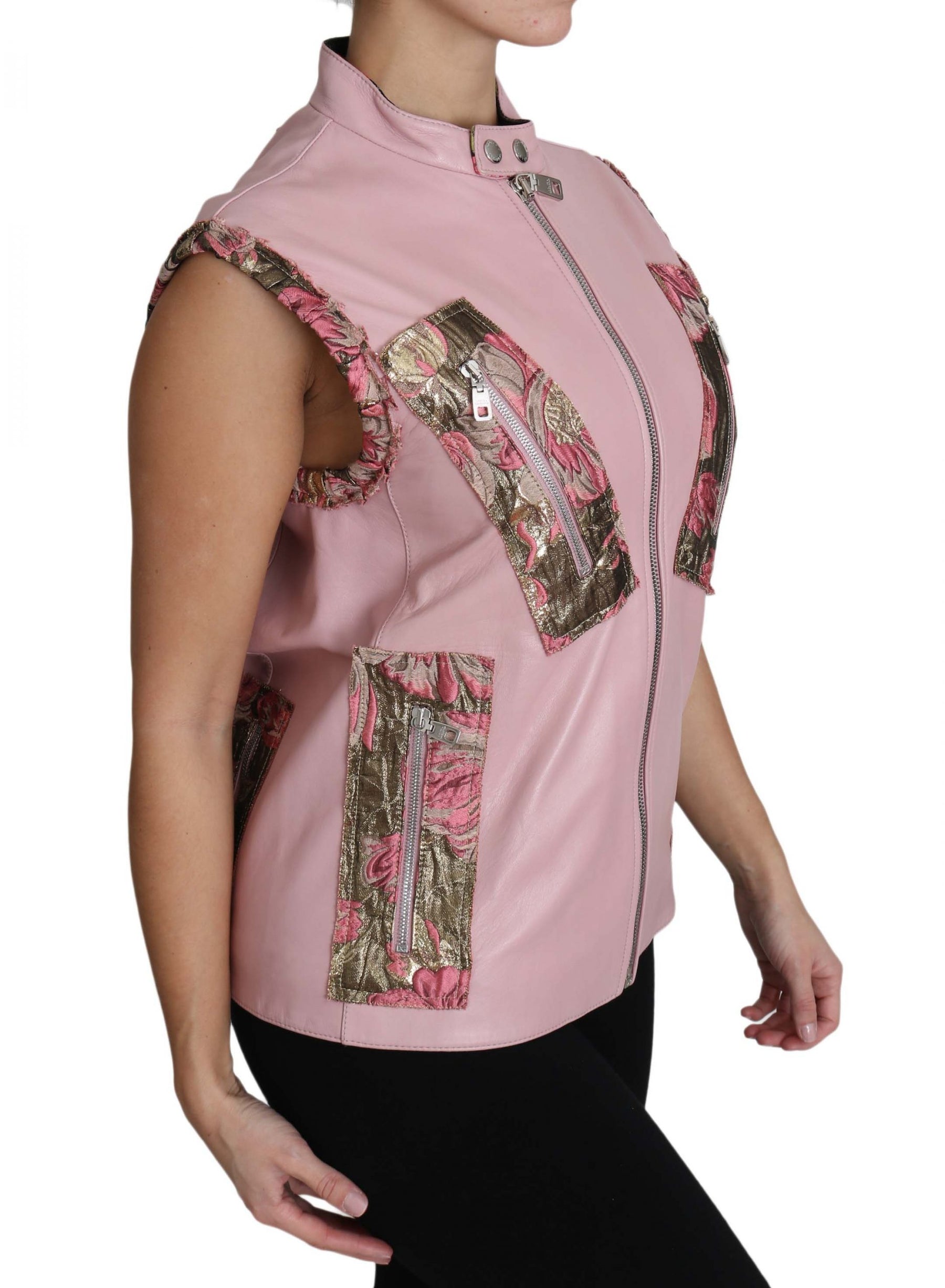 Dolce & Gabbana Pink Zippered Lamb Sleeveless Vest Leather Jacket | Regal Royce