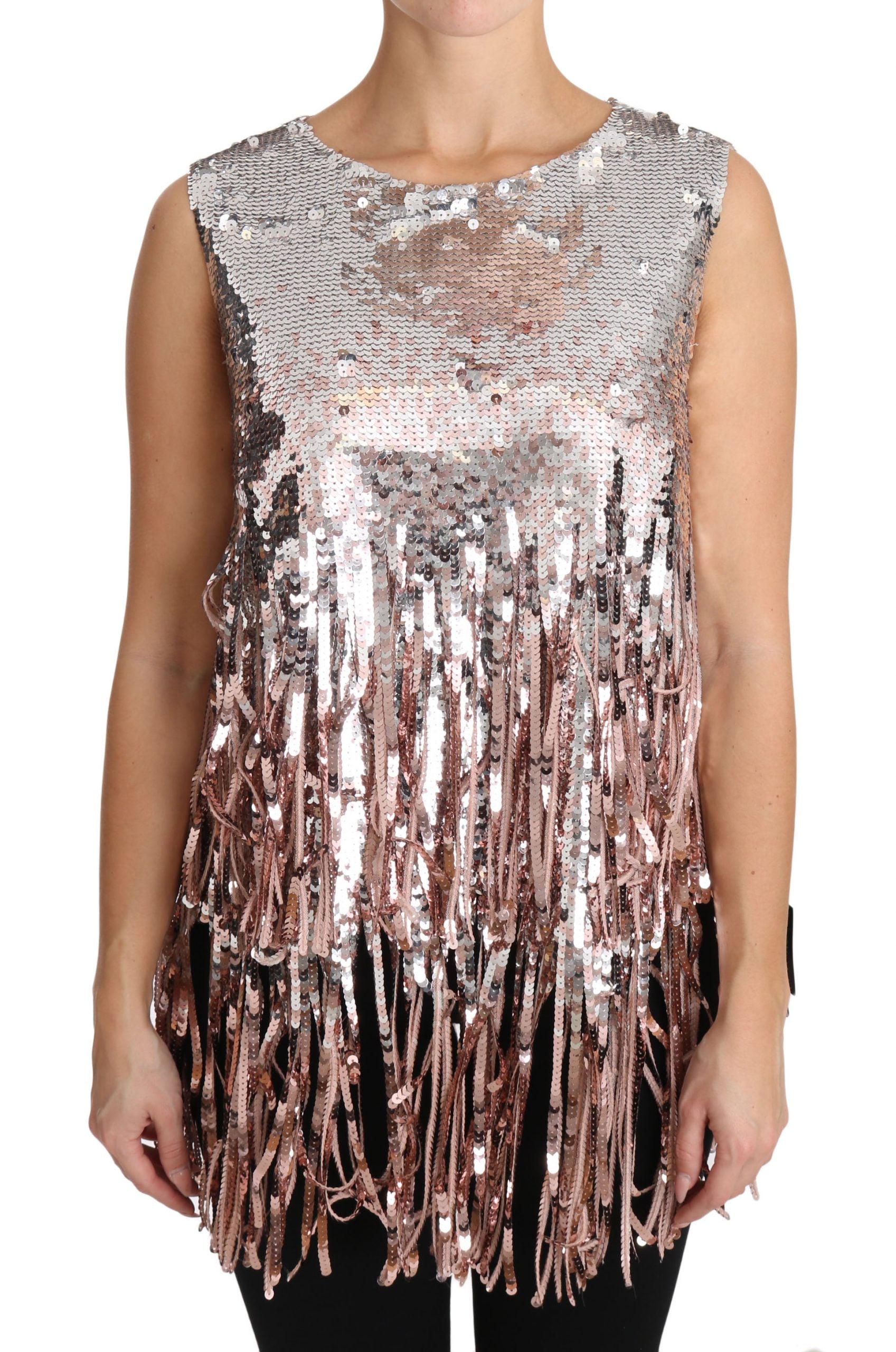 Dolce & Gabbana Golden Pink Sequined Fringe Tank Top | Regal Royce
