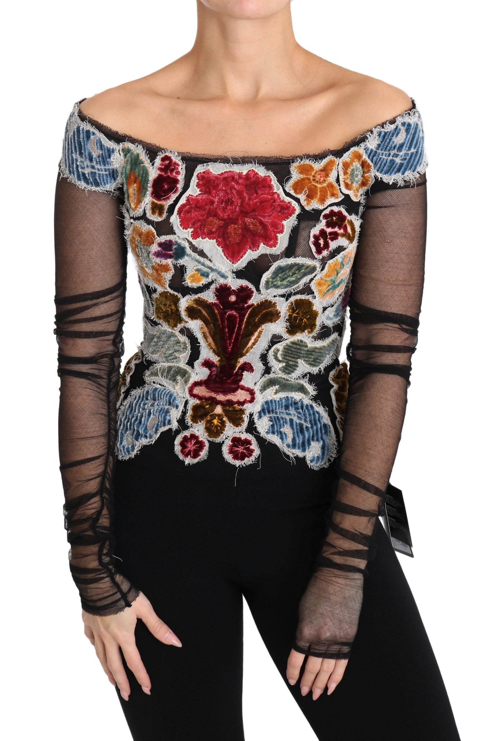 Dolce & Gabbana Black Floral Ricamo Top T-shirt Blouse | Regal Royce