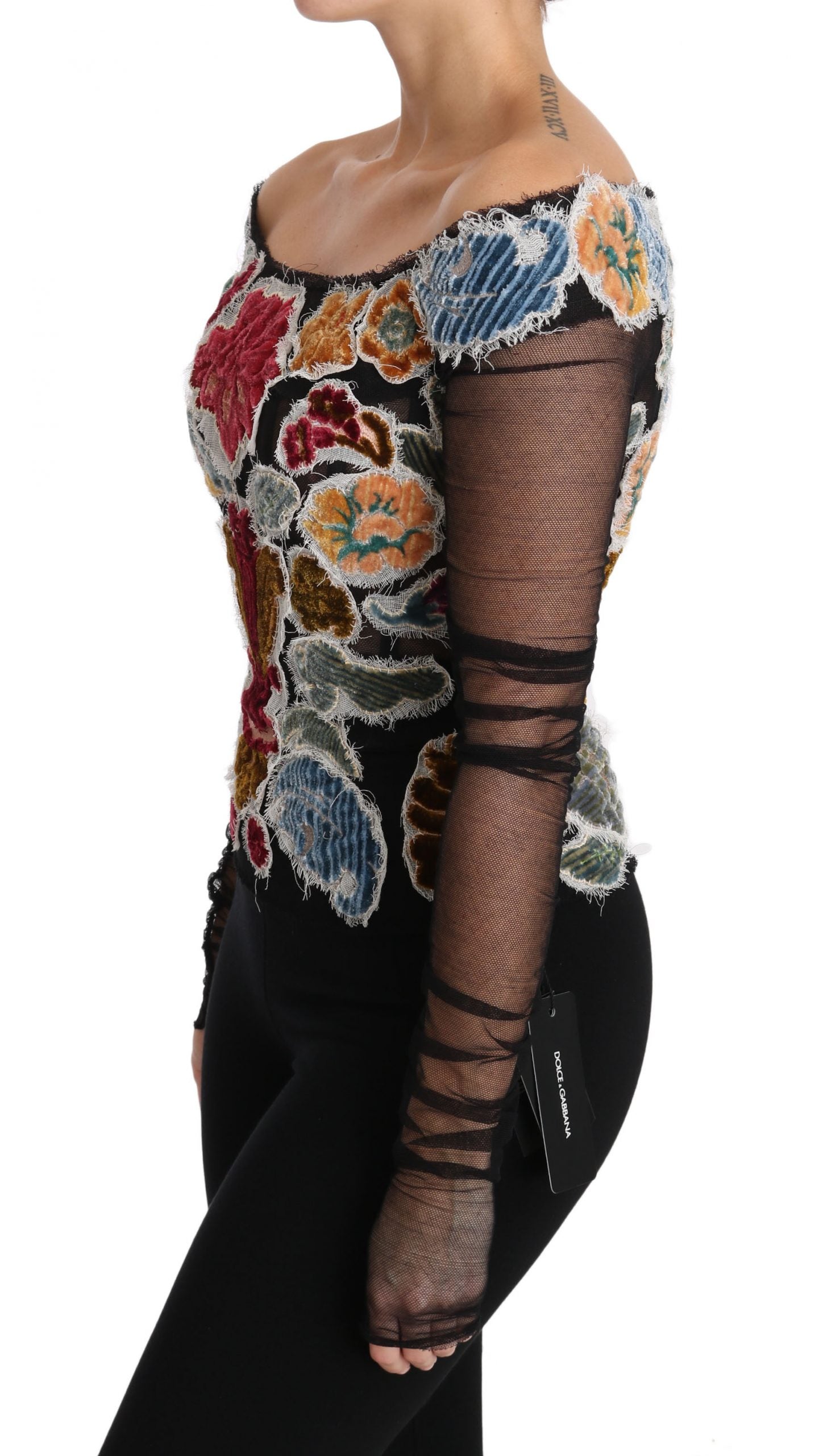 Dolce & Gabbana Black Floral Ricamo Top T-shirt Blouse | Regal Royce