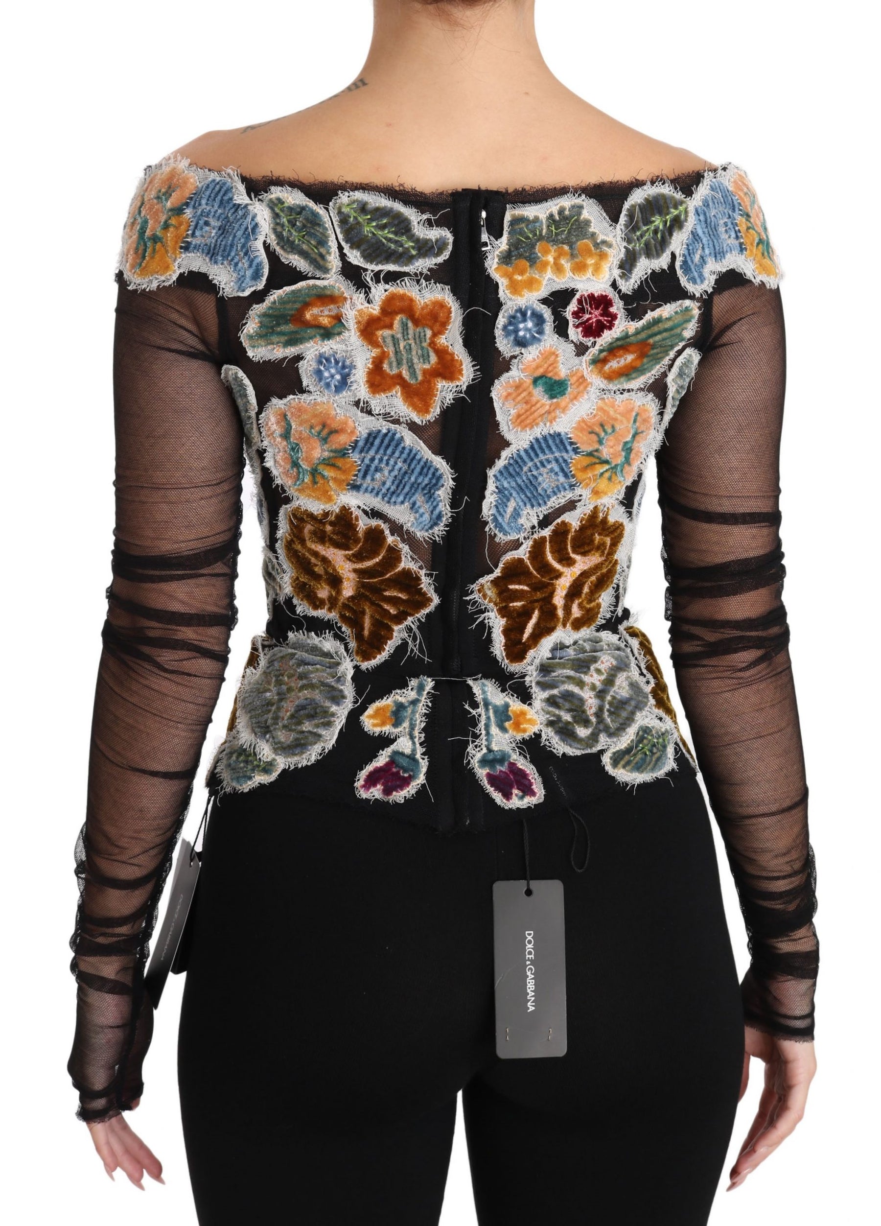 Dolce & Gabbana Black Floral Ricamo Top T-shirt Blouse | Regal Royce