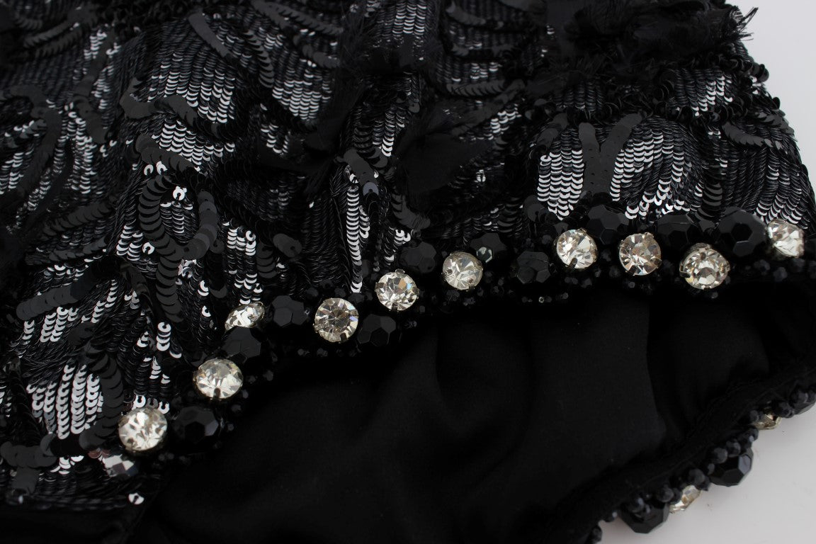 Dolce & Gabbana Black Crystal Sequined Mini Shorts | Regal Royce