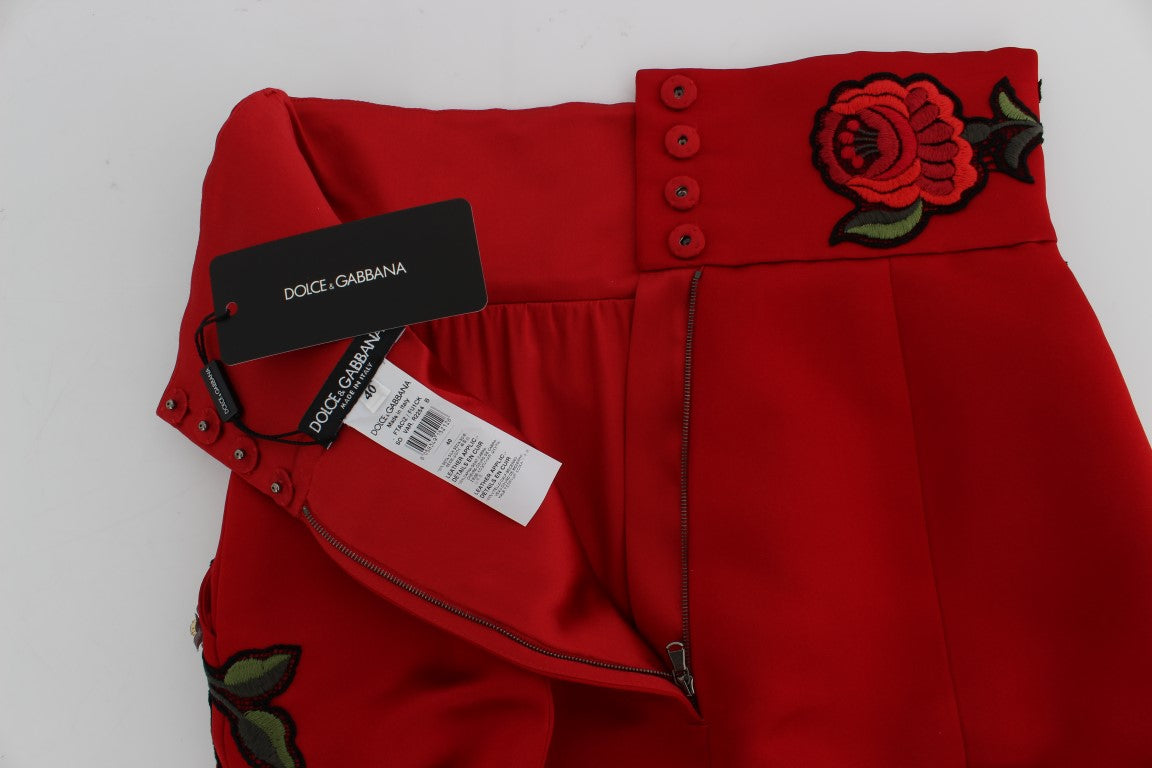 Dolce & Gabbana Red Silk Crystal Roses Shorts | Regal Royce