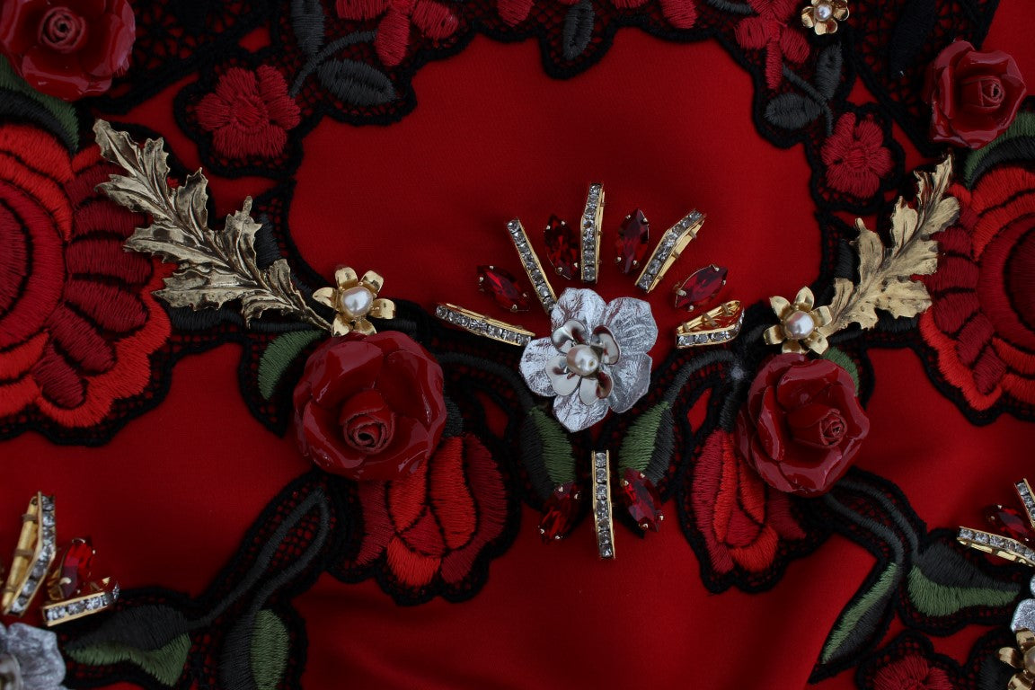 Dolce & Gabbana Red Silk Crystal Roses Shorts | Regal Royce
