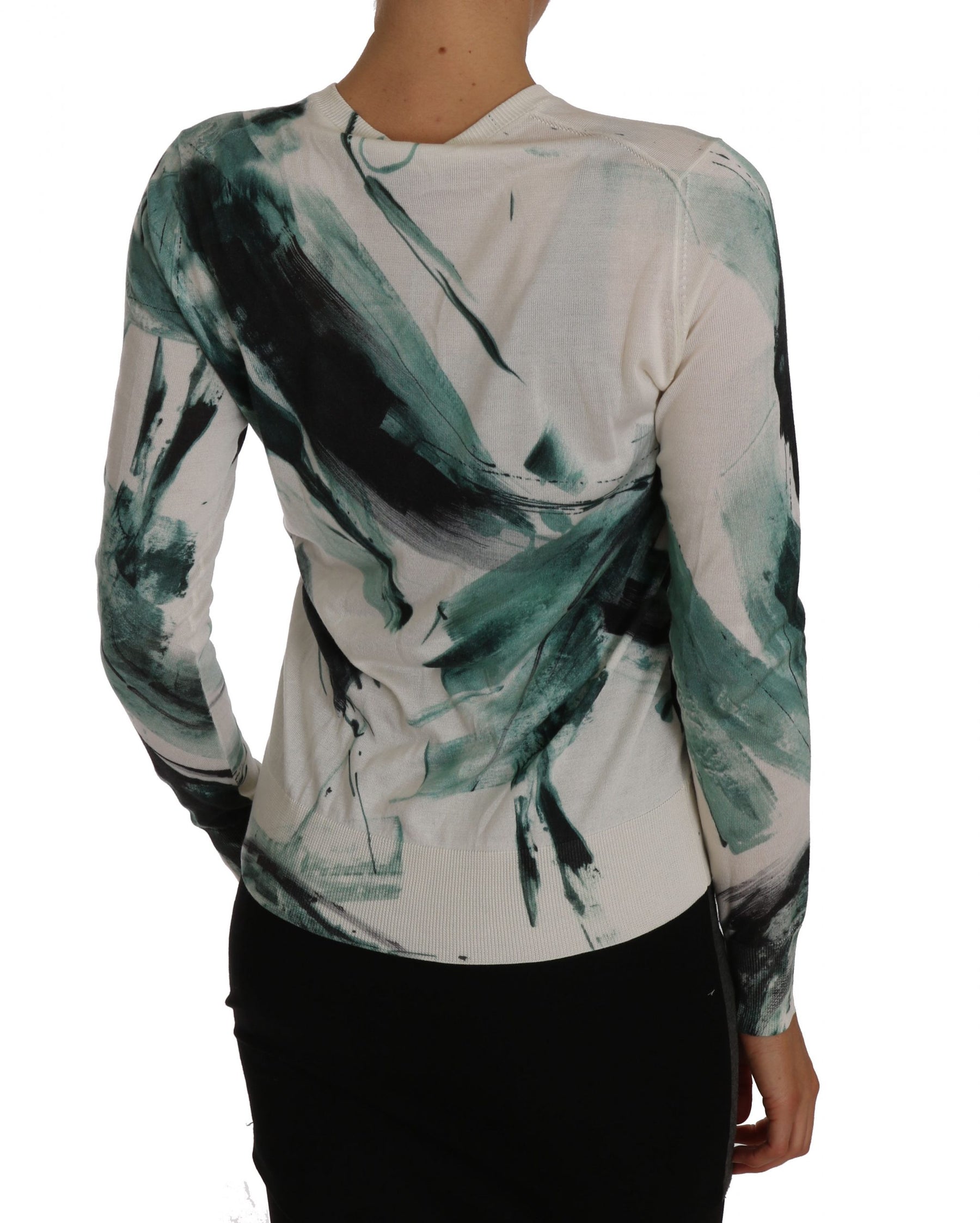 Dolce & Gabbana White Silk Cardigan Lightweight Paint Stroke Sweater | Regal Royce