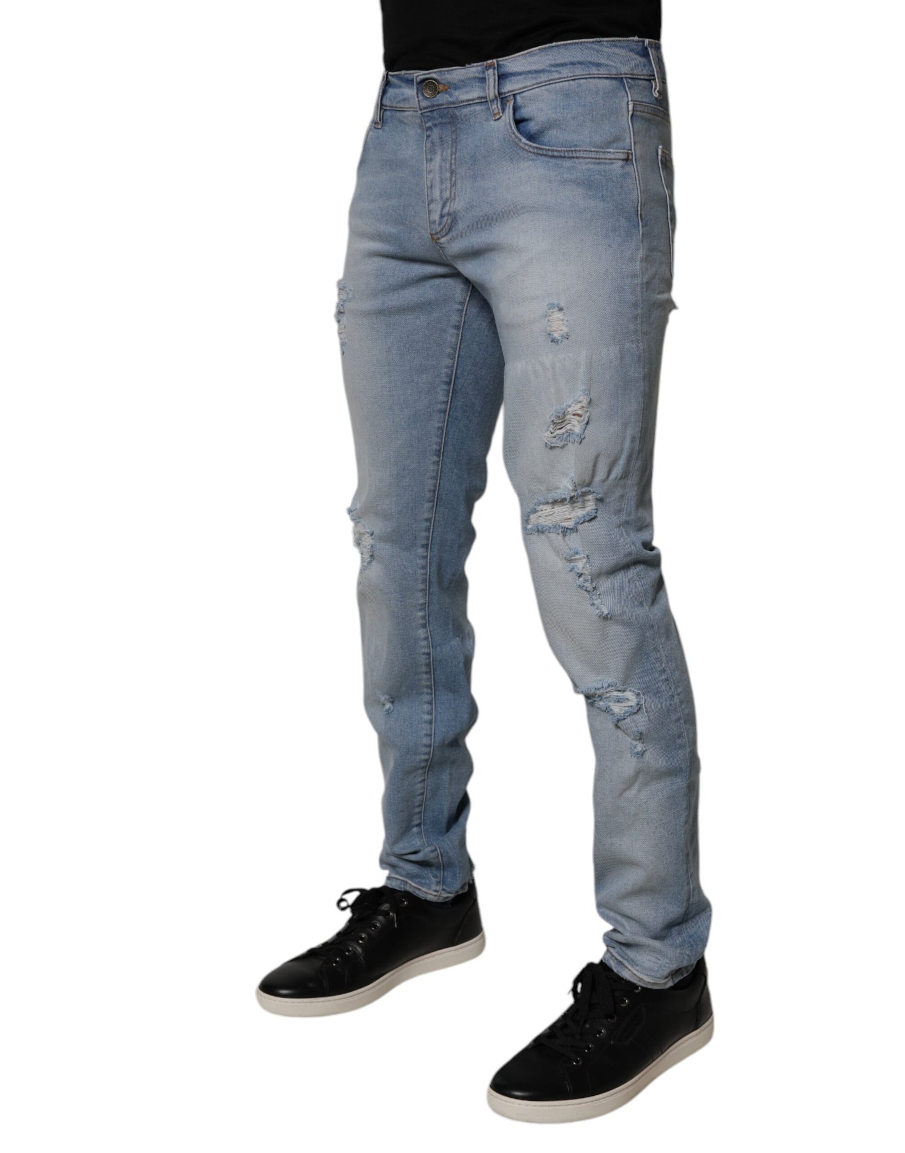Dolce & Gabbana Blue Tattered Cotton Skinny Men Denim Jeans | Regal Royce