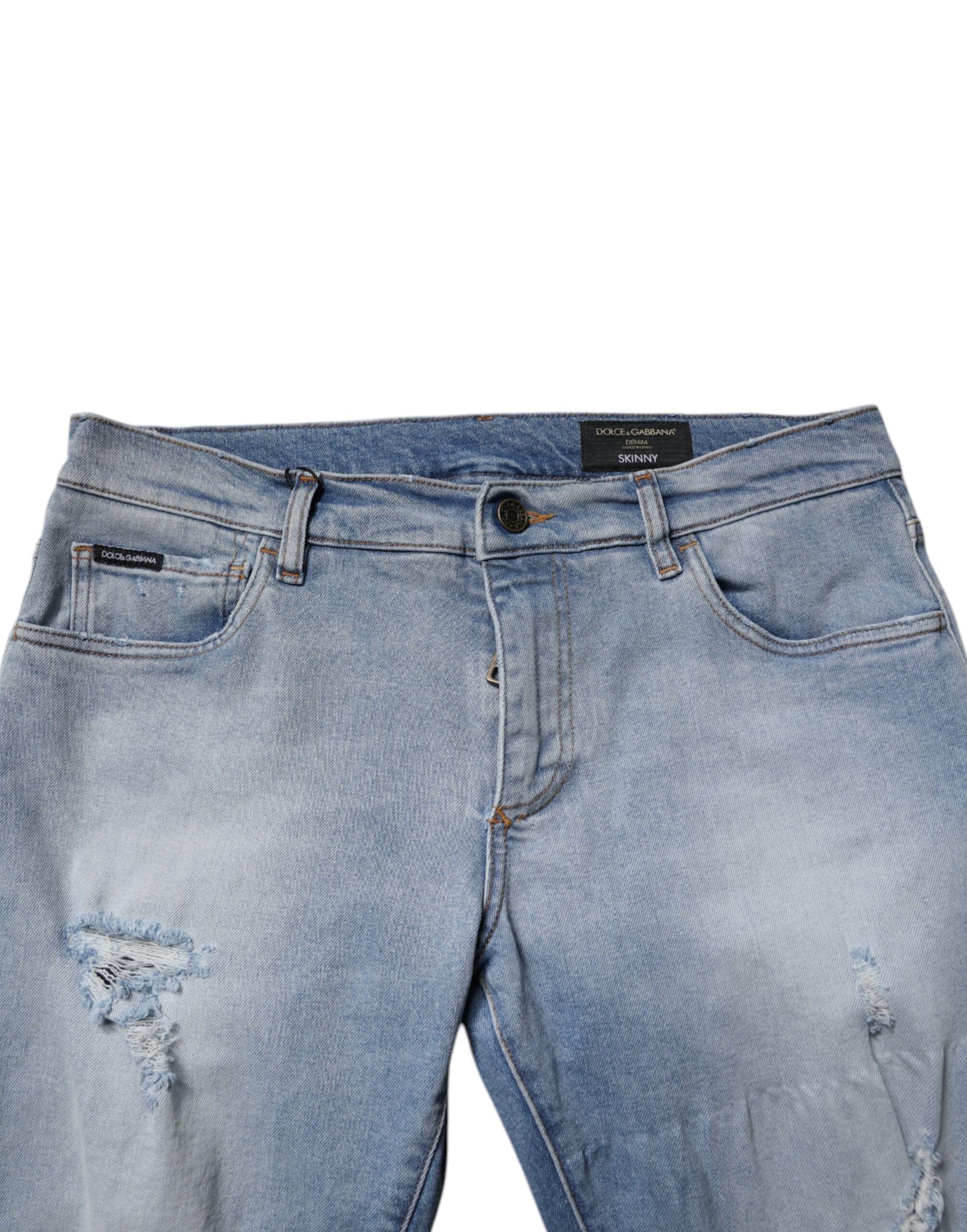 Dolce & Gabbana Blue Tattered Cotton Skinny Men Denim Jeans | Regal Royce