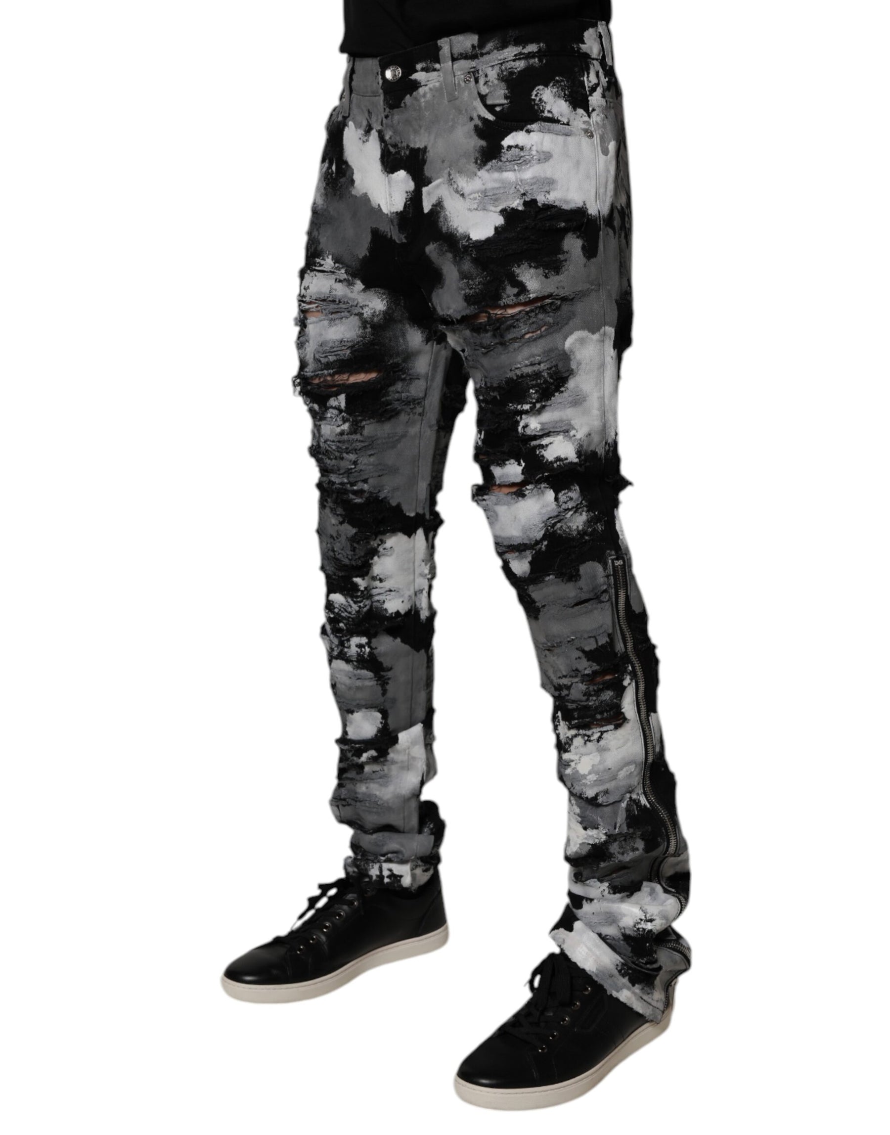 Dolce & Gabbana Multicolor Camouflage Tattered Skinny Denim Jeans | Regal Royce