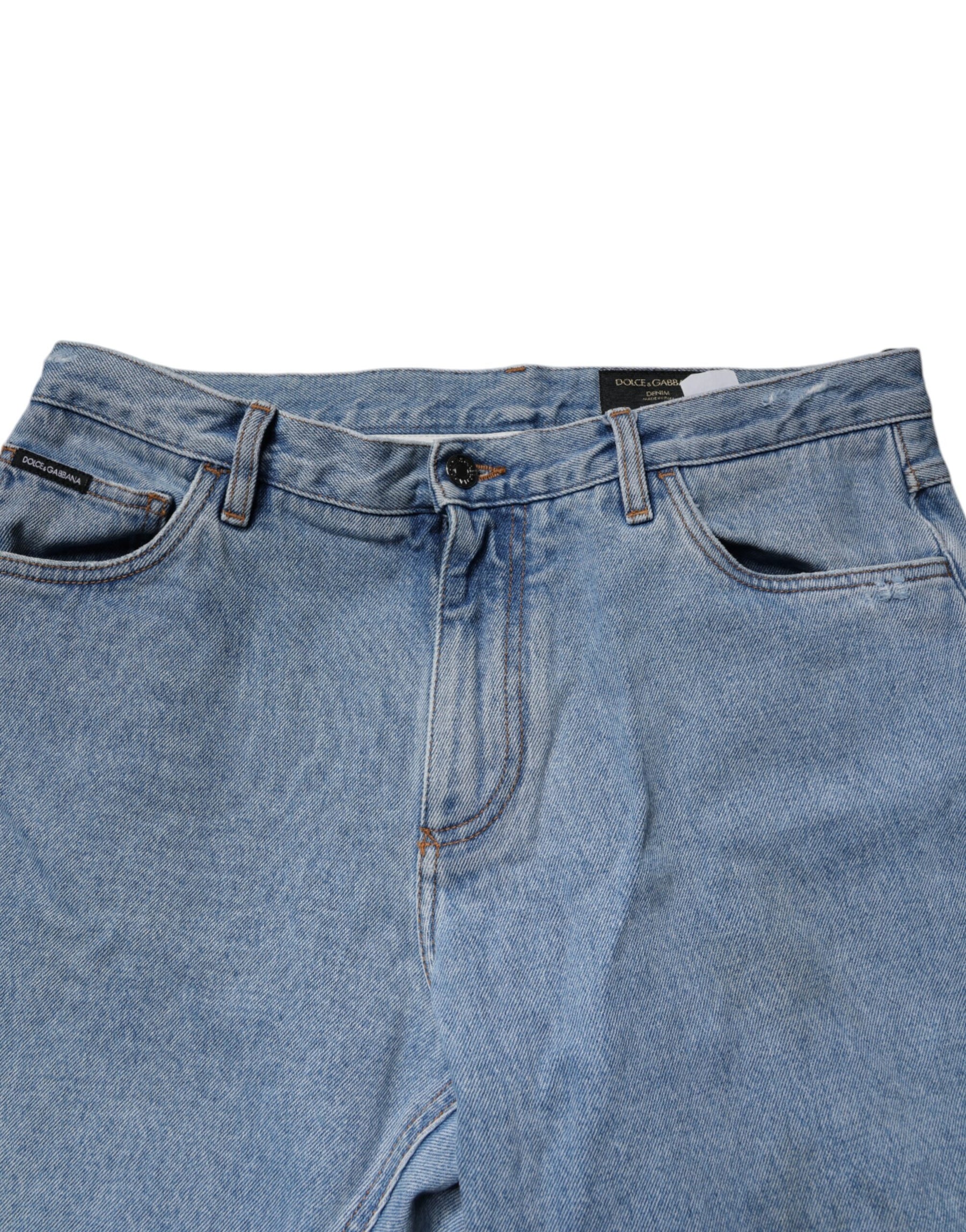 Dolce & Gabbana Blue Cotton Skinny Men Denim Mid Waist Jeans | Regal Royce