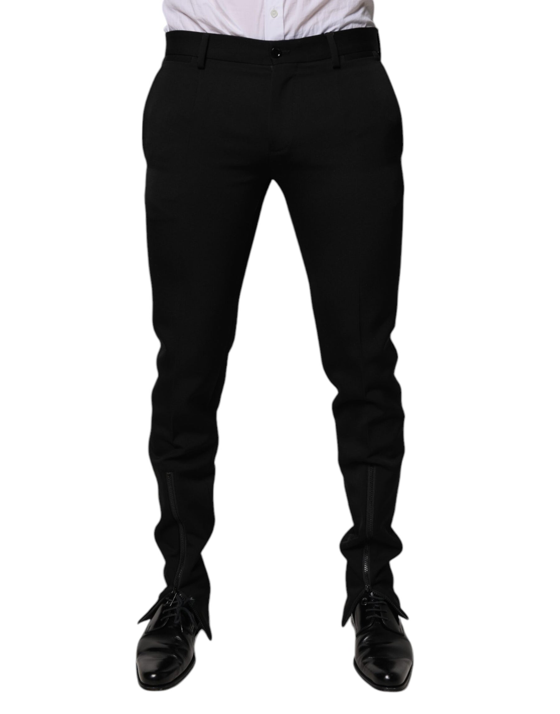 Dolce & Gabbana Black Wool Tapered Formal Dress Pants | Regal Royce
