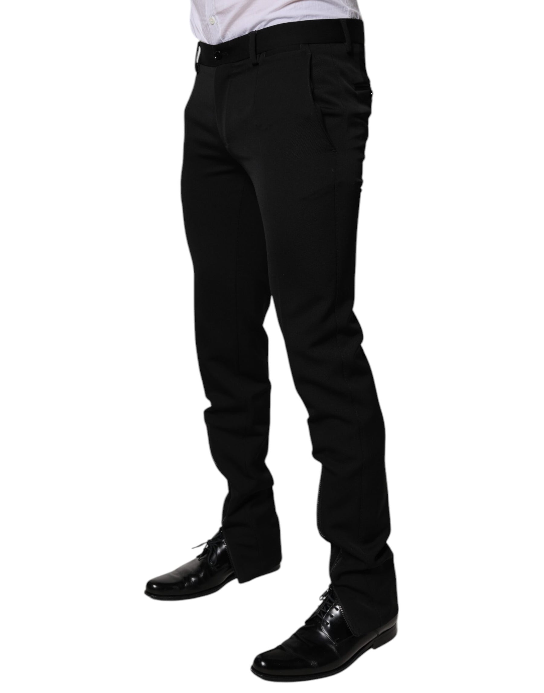 Dolce & Gabbana Black Wool Tapered Formal Dress Pants | Regal Royce