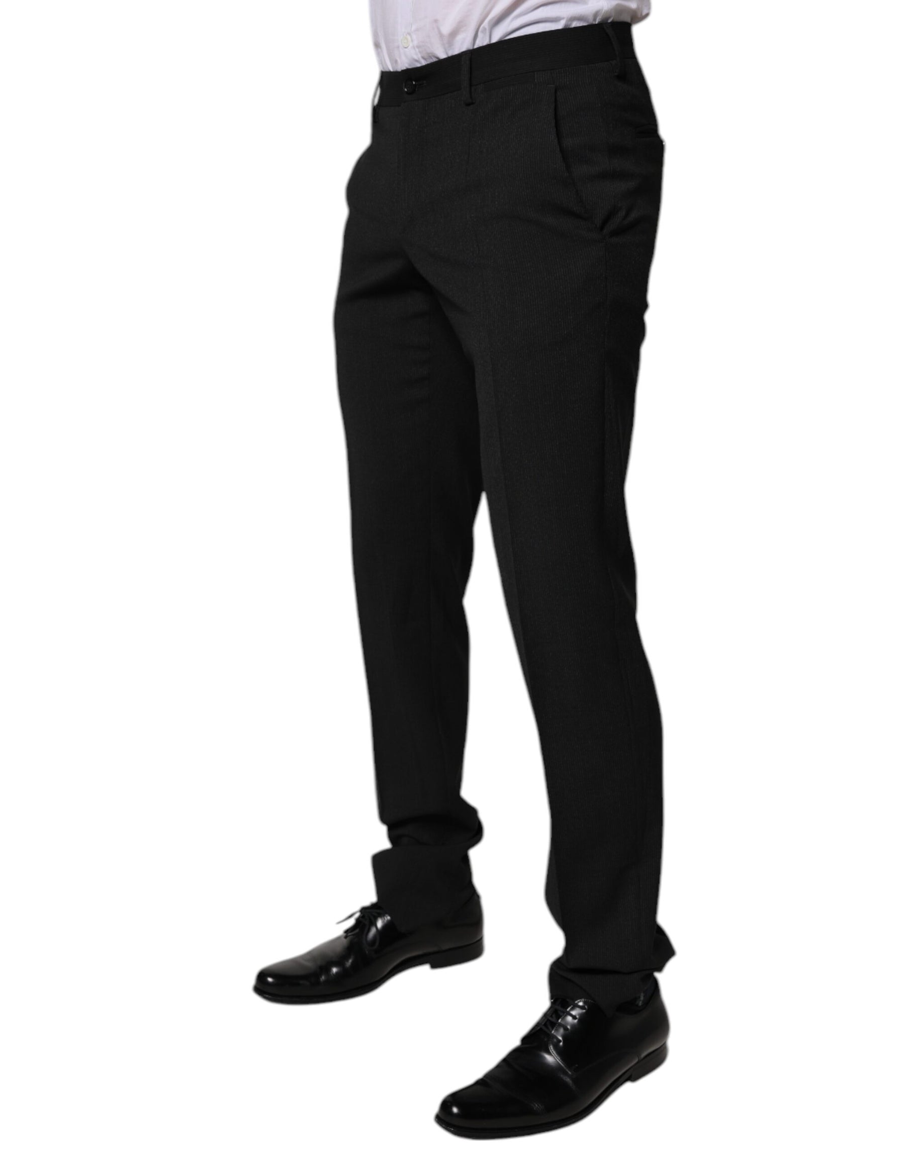 Dolce & Gabbana Black Polyester Tapered Formal Men Dress Pants | Regal Royce