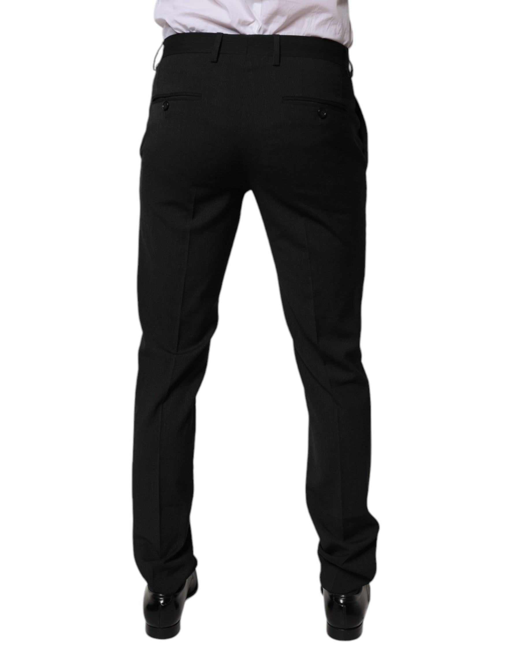 Dolce & Gabbana Black Polyester Tapered Formal Men Dress Pants | Regal Royce