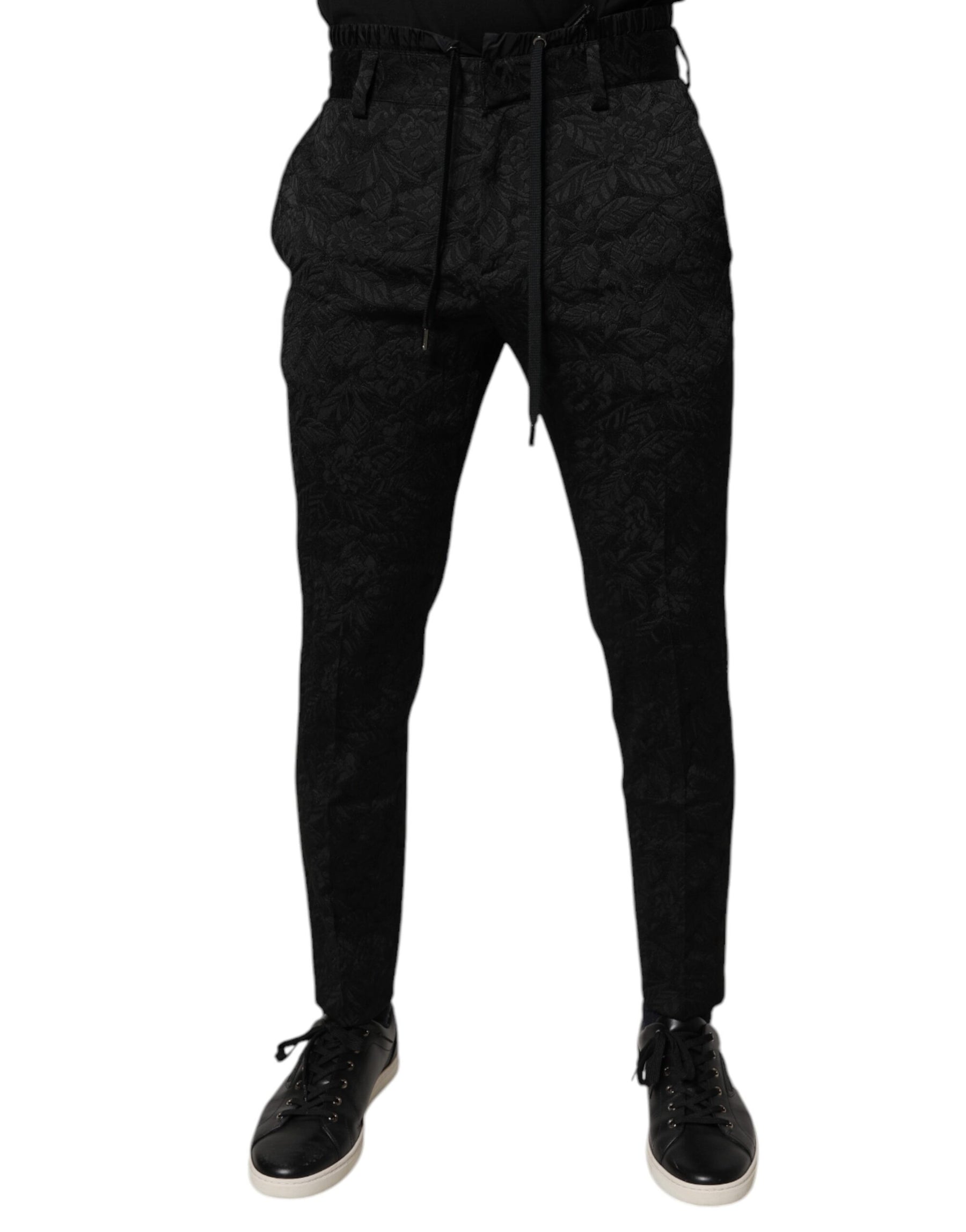 Dolce & Gabbana Black Brocade Polyester Skinny Dress Pants | Regal Royce