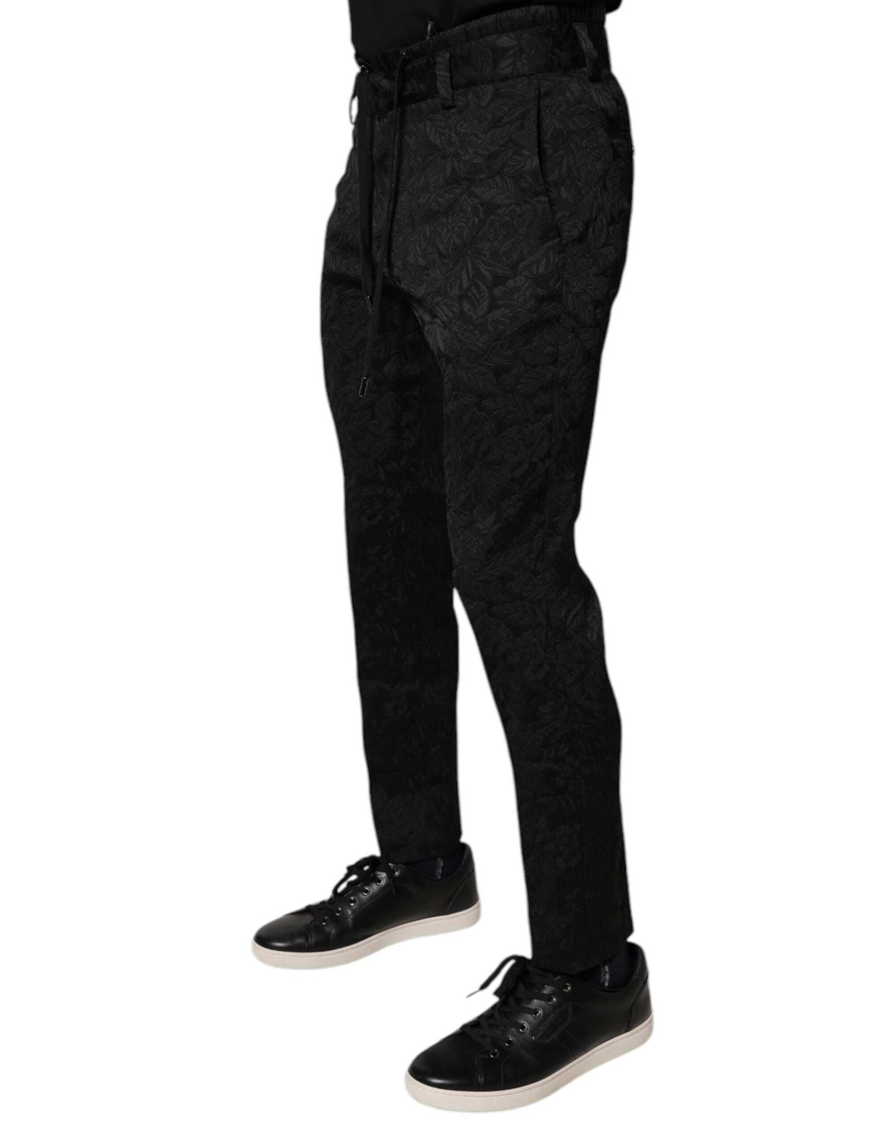 Dolce & Gabbana Black Brocade Polyester Skinny Dress Pants | Regal Royce