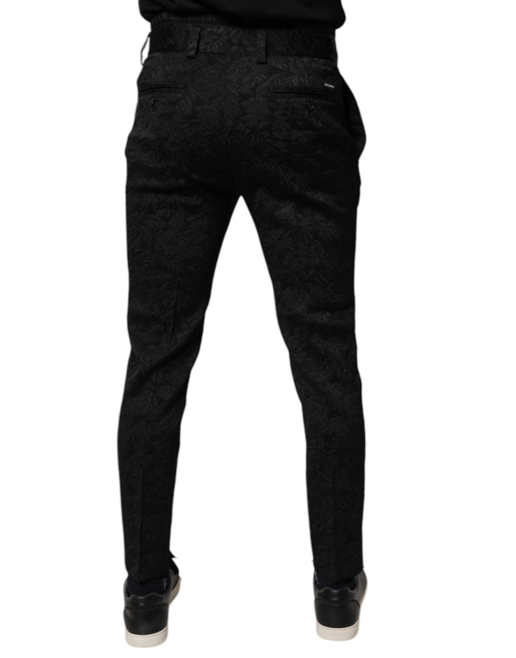 Dolce & Gabbana Black Brocade Polyester Skinny Dress Pants | Regal Royce