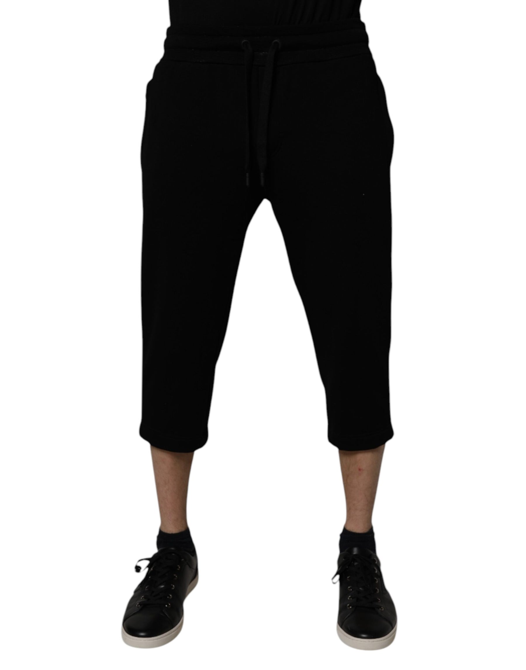 Dolce & Gabbana Black Cotton Blend Cropped Sweatpants Pants | Regal Royce