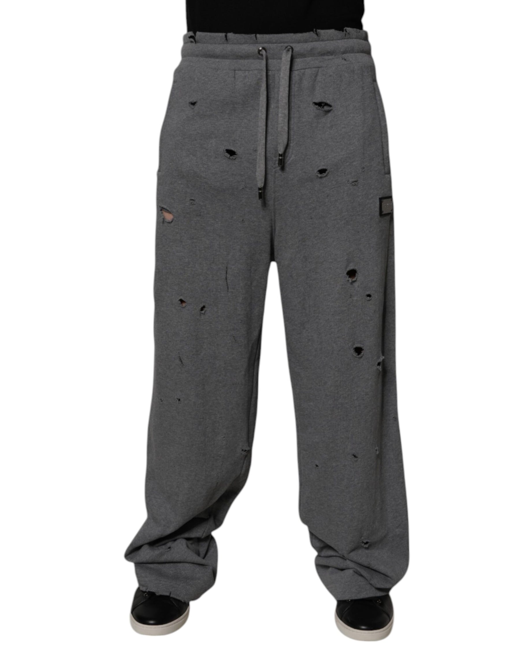 Dolce & Gabbana Gray Cotton RipStyle Straight Sweatpants Pants | Regal Royce