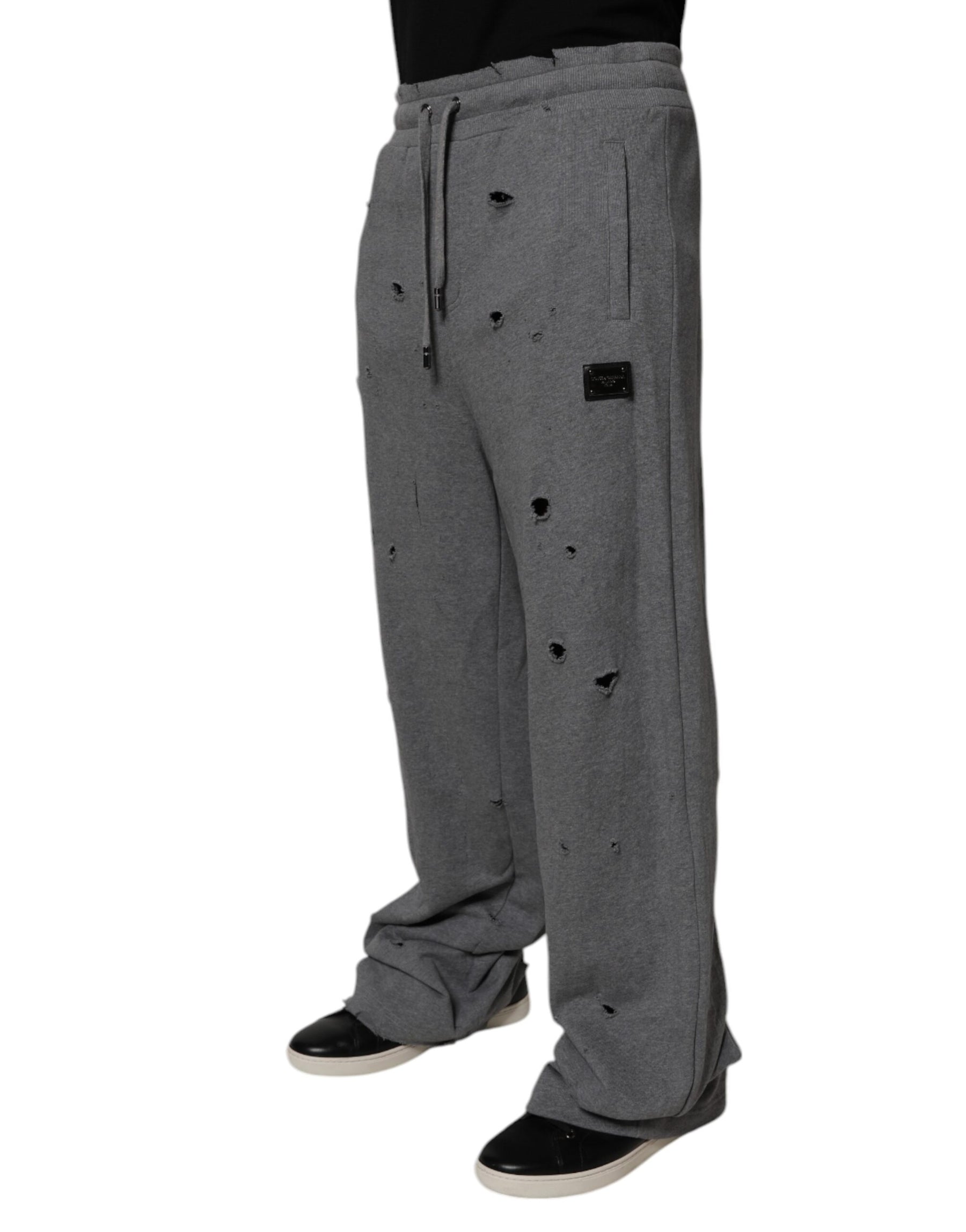 Dolce & Gabbana Gray Cotton RipStyle Straight Sweatpants Pants | Regal Royce