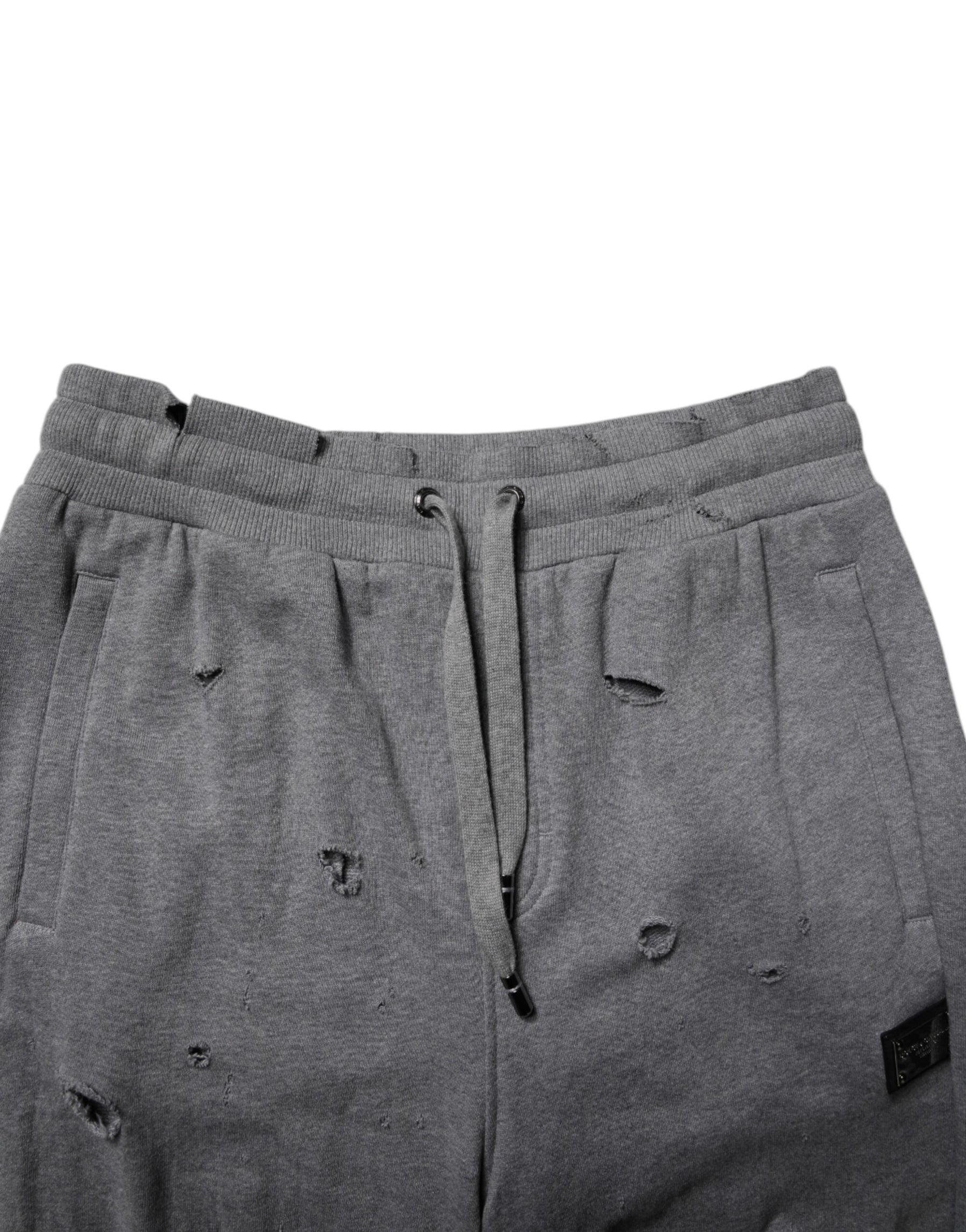 Dolce & Gabbana Gray Cotton RipStyle Straight Sweatpants Pants | Regal Royce