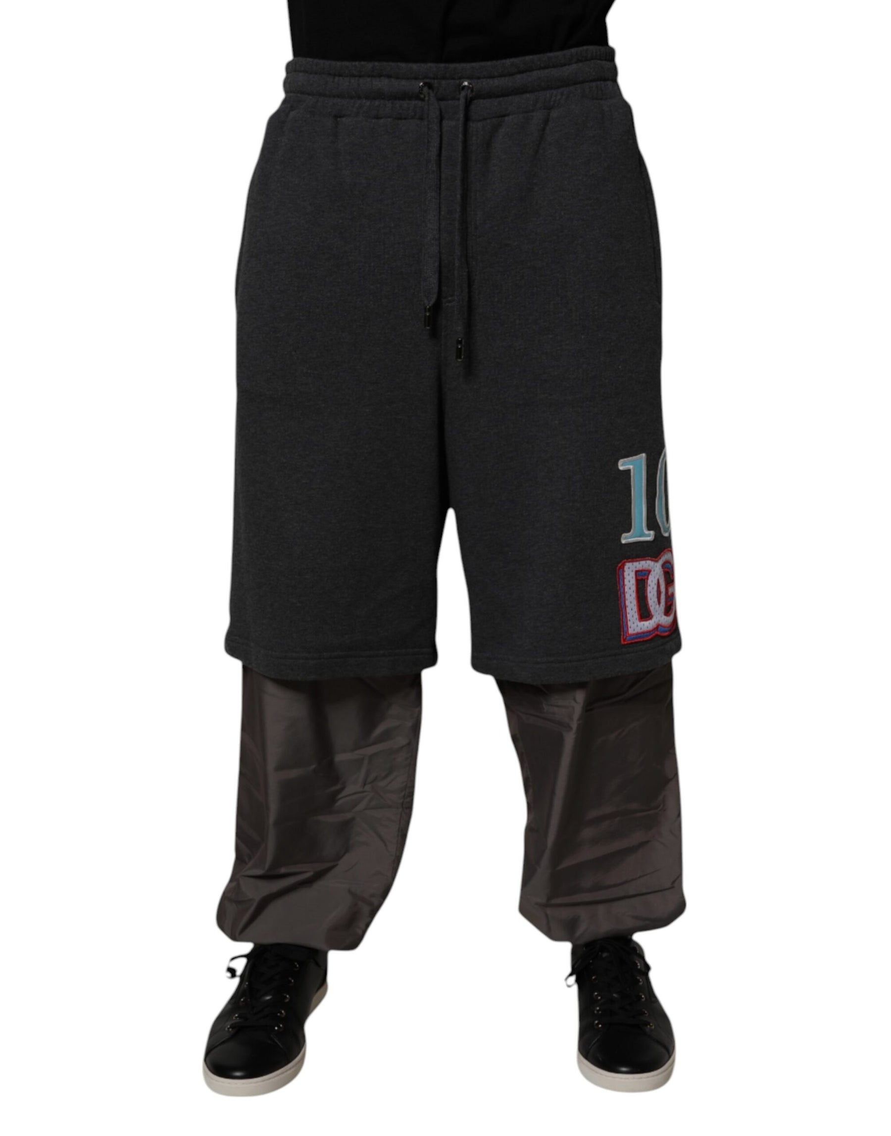 Dolce & Gabbana Dark Gray Cotton Layered Straight Sweatpants Pants | Regal Royce