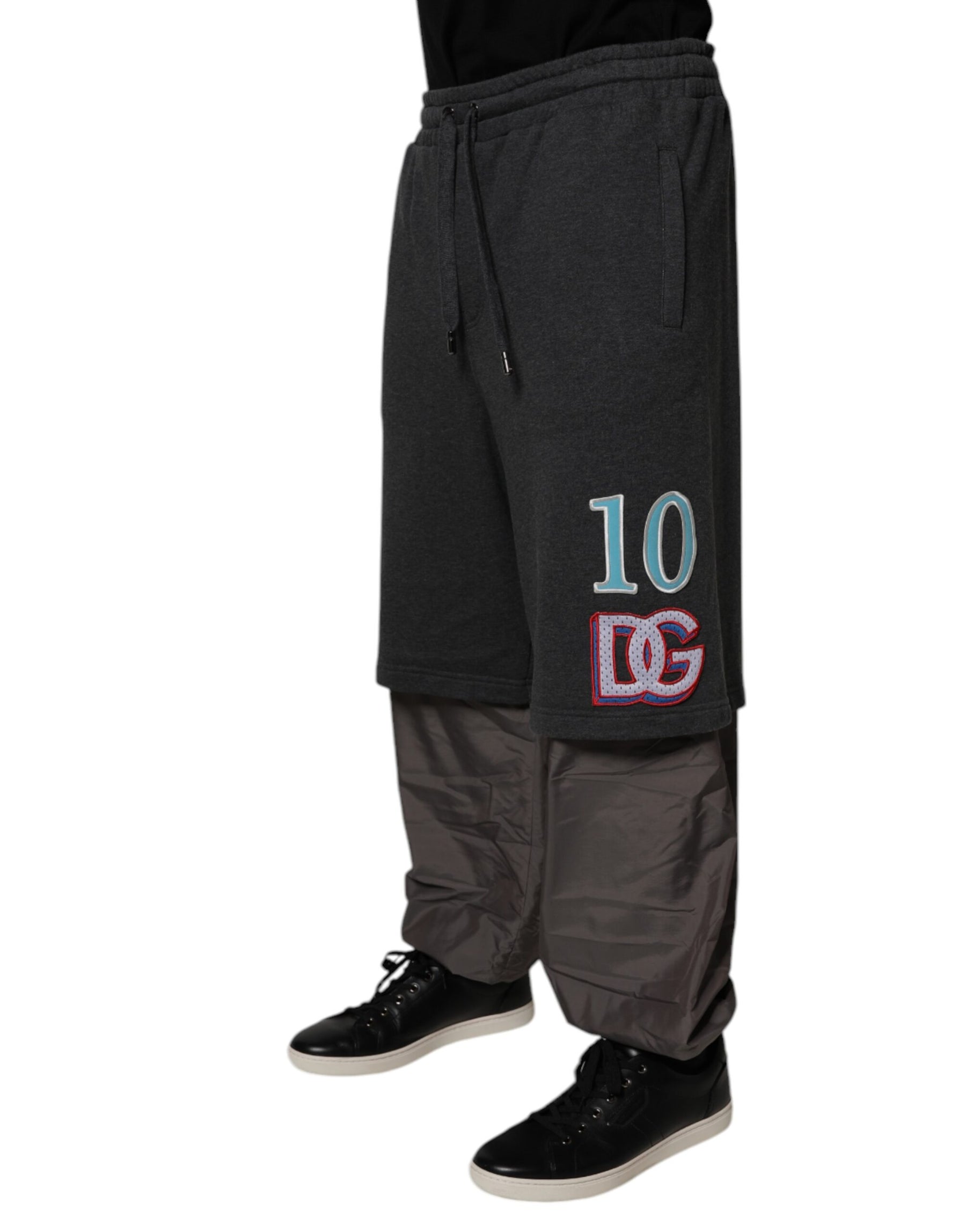 Dolce & Gabbana Dark Gray Cotton Layered Straight Sweatpants Pants | Regal Royce