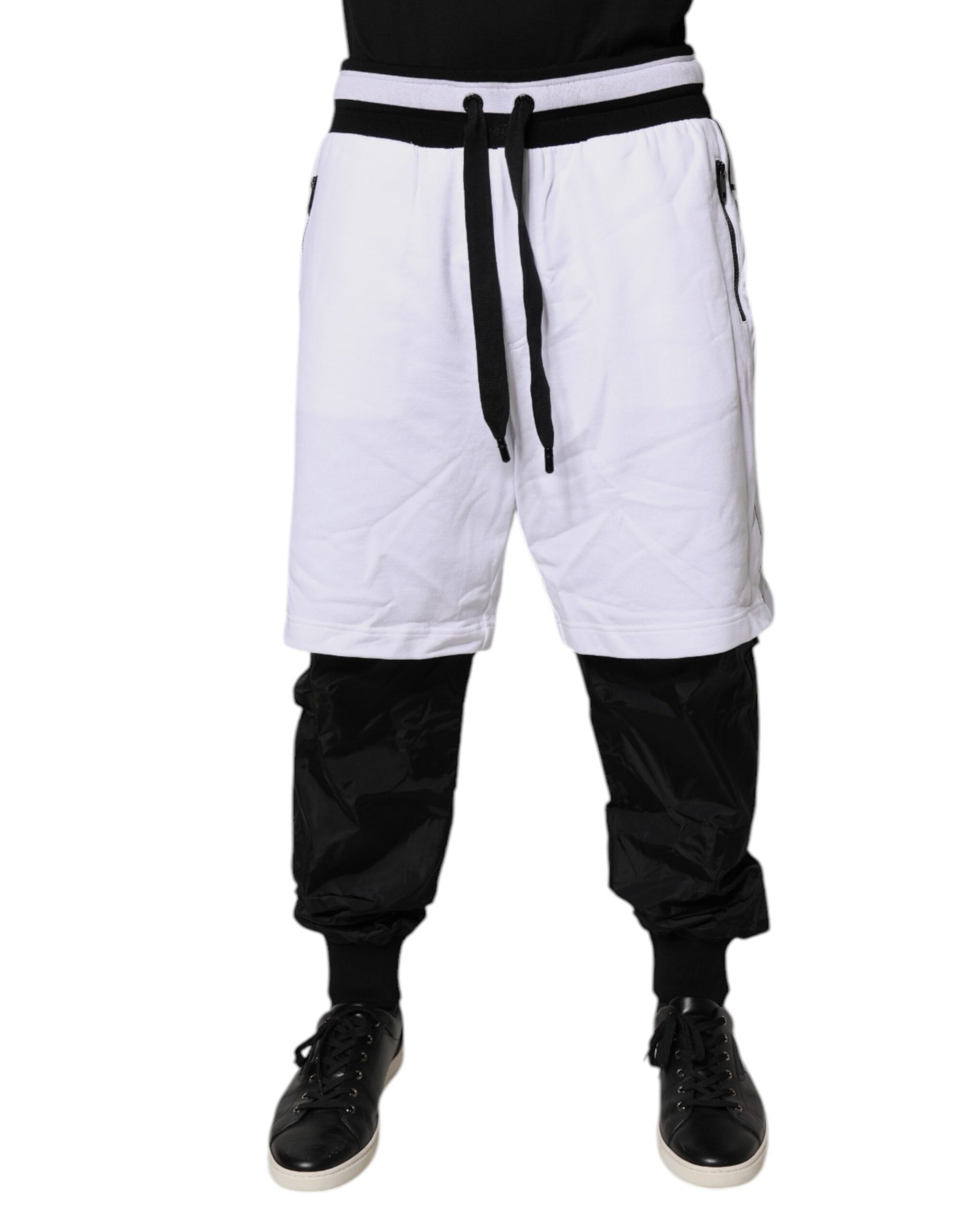 Dolce & Gabbana Black White Cotton Layered Sweatpants Pants | Regal Royce