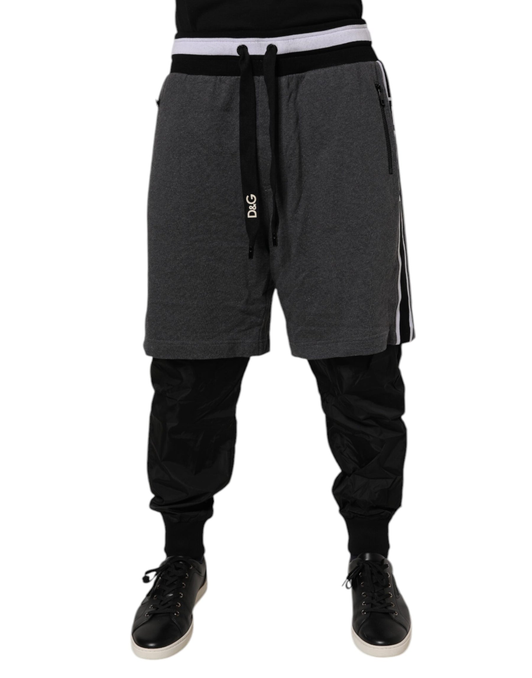 Dolce & Gabbana Black Gray Cotton Layered Men Sweatpants Pants | Regal Royce