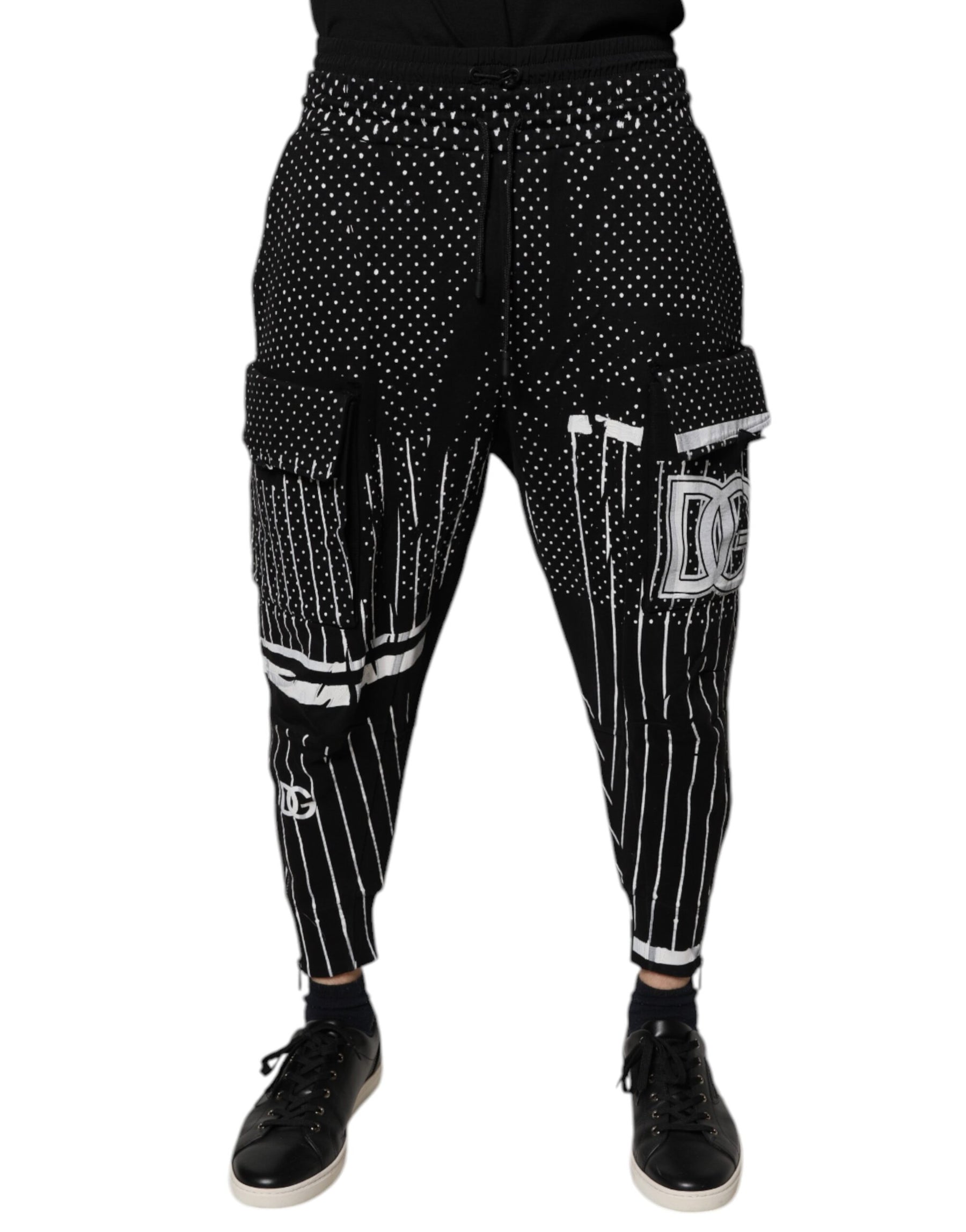 Dolce & Gabbana Black Polka Dot Stripes Cargo Jogger Sweatpants Pants | Regal Royce