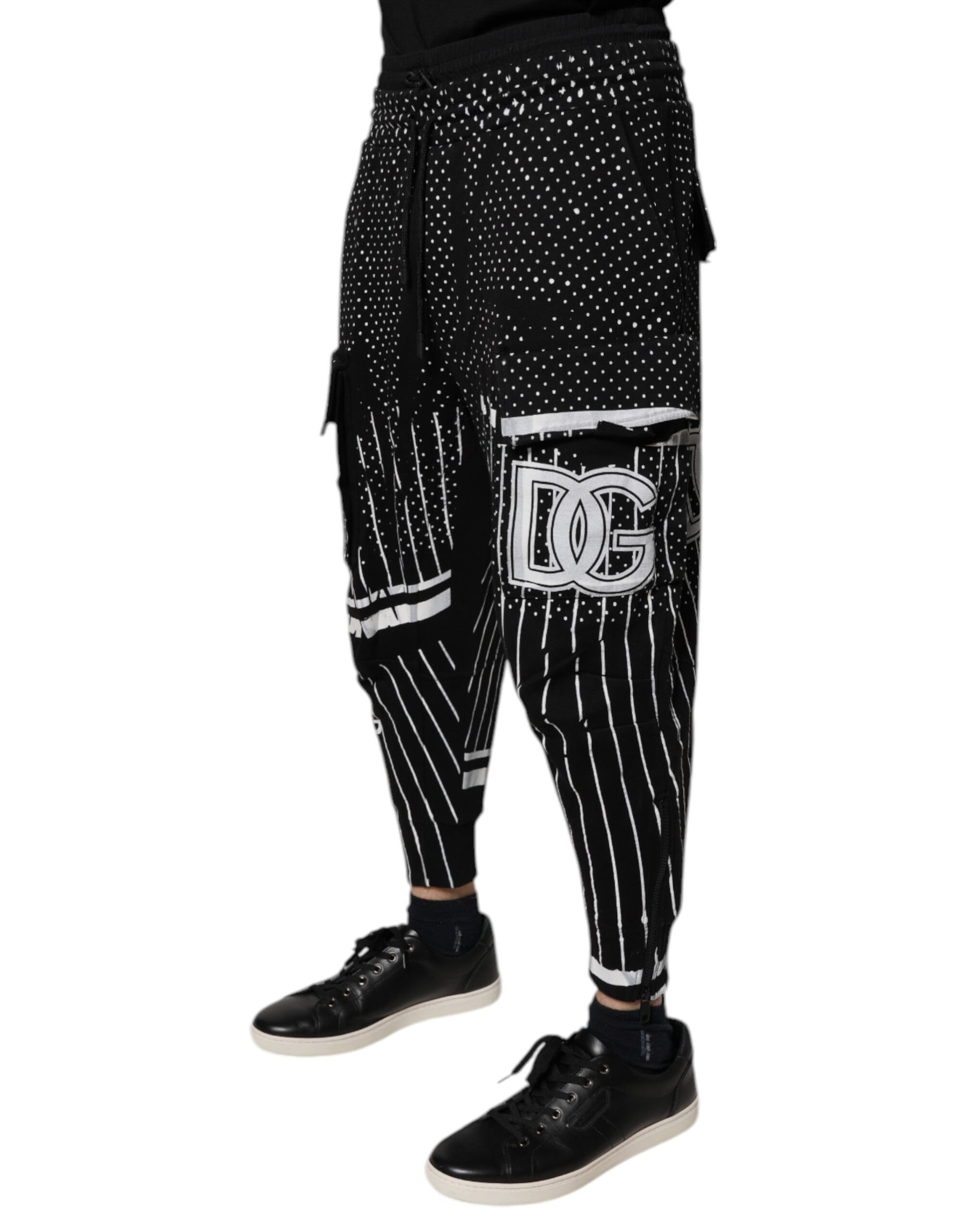 Dolce & Gabbana Black Polka Dot Stripes Cargo Jogger Sweatpants Pants | Regal Royce