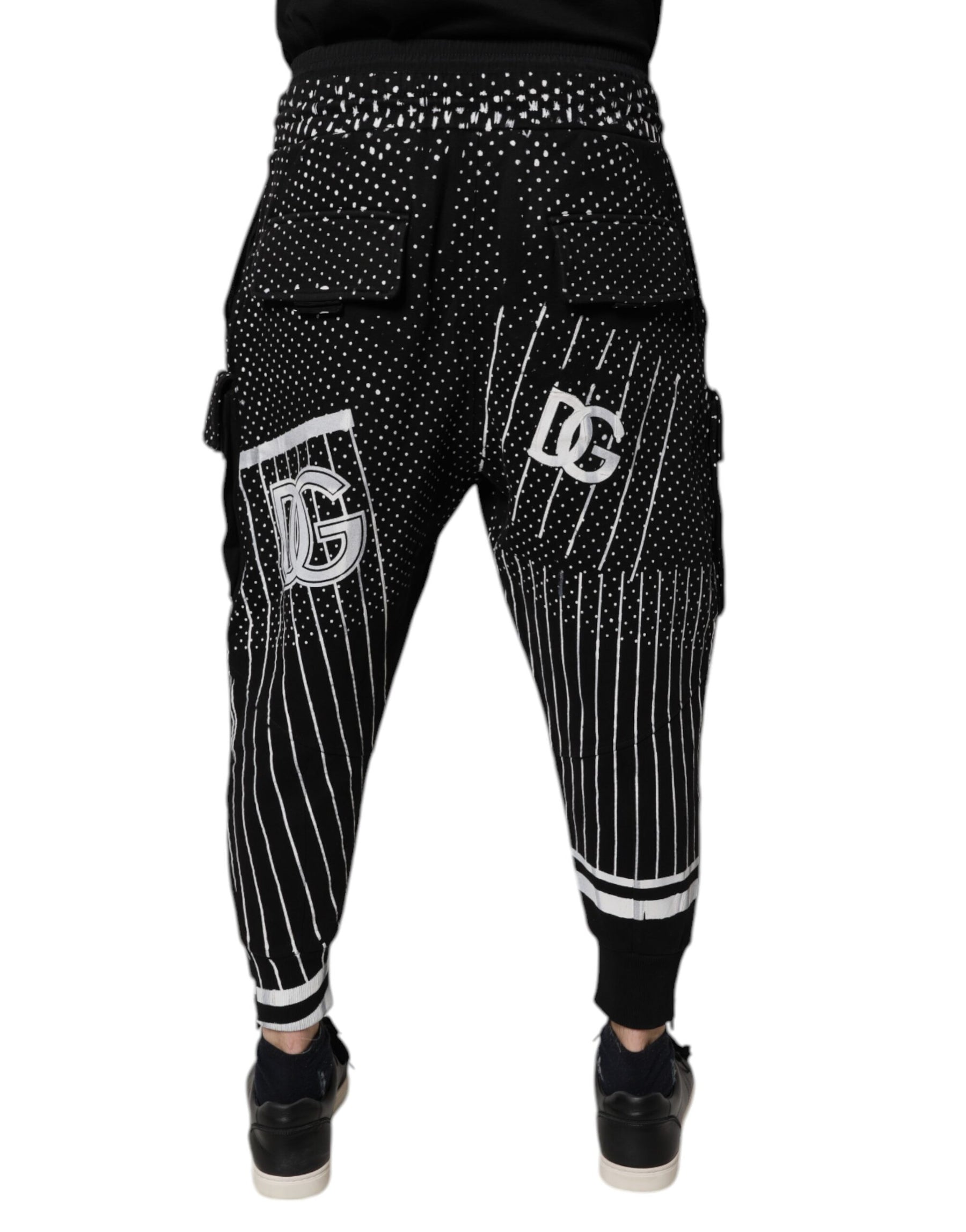 Dolce & Gabbana Black Polka Dot Stripes Cargo Jogger Sweatpants Pants | Regal Royce