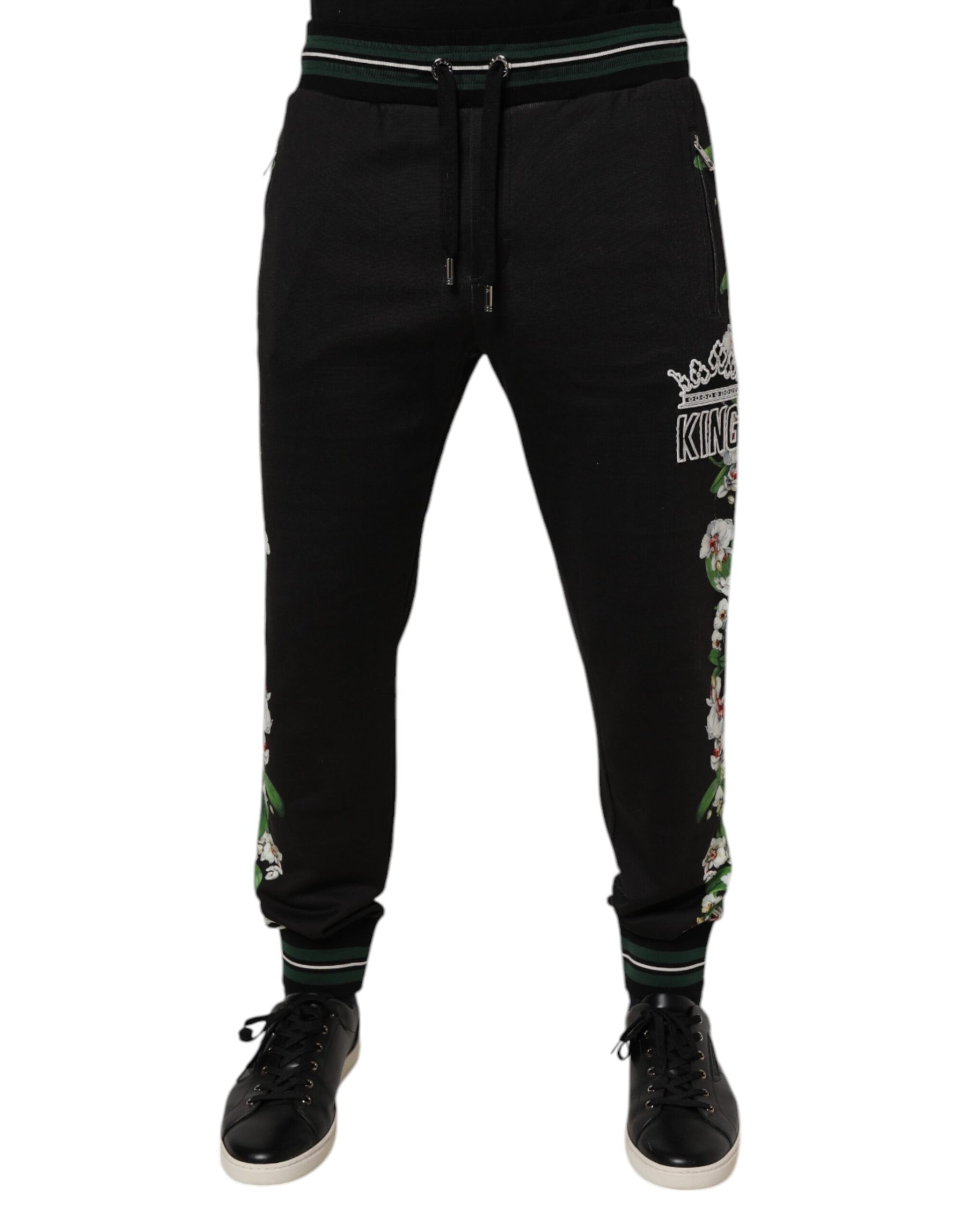 Dolce & Gabbana Black Floral King Men Jogger Sweatpants Pants | Regal Royce