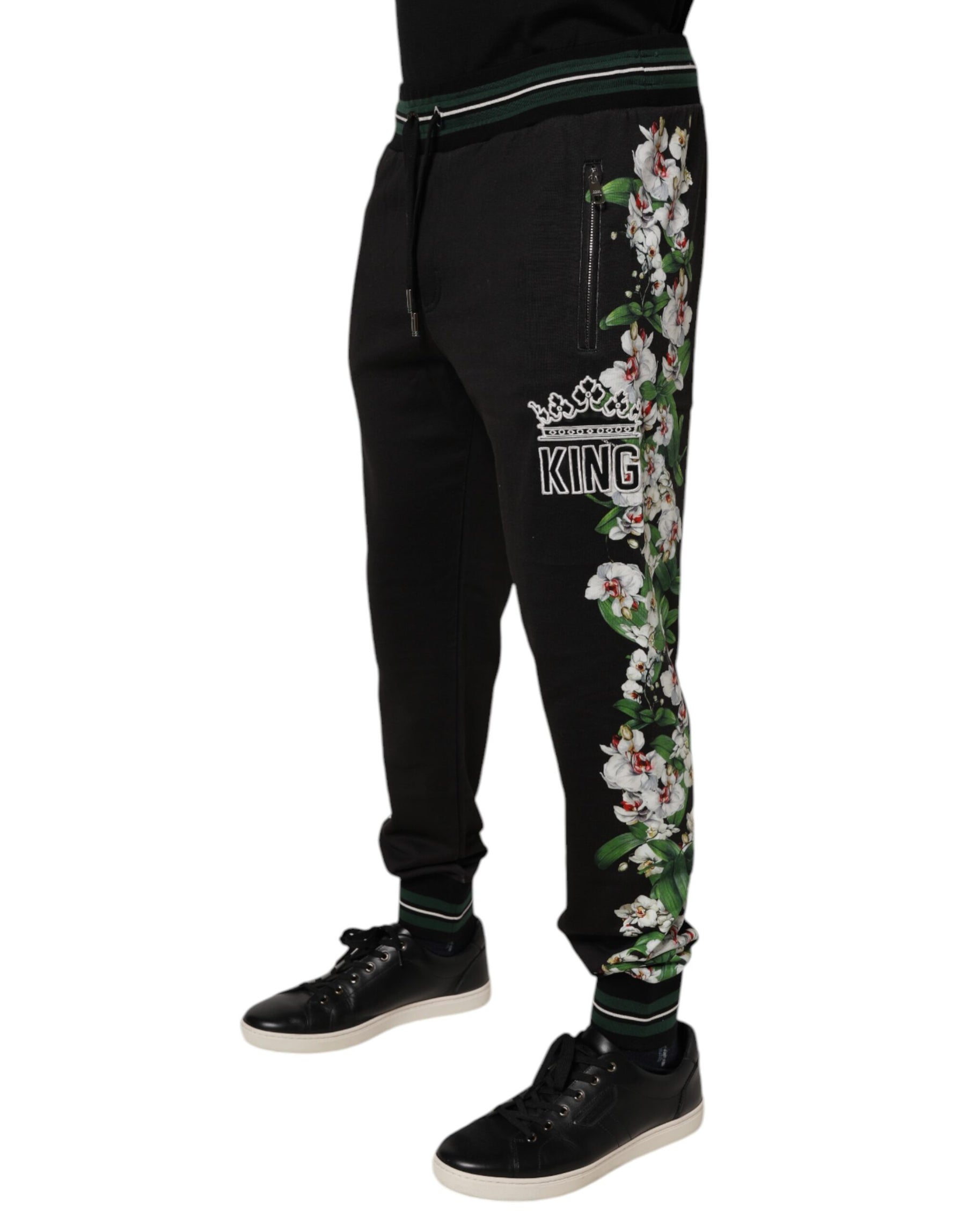 Dolce & Gabbana Black Floral King Men Jogger Sweatpants Pants | Regal Royce