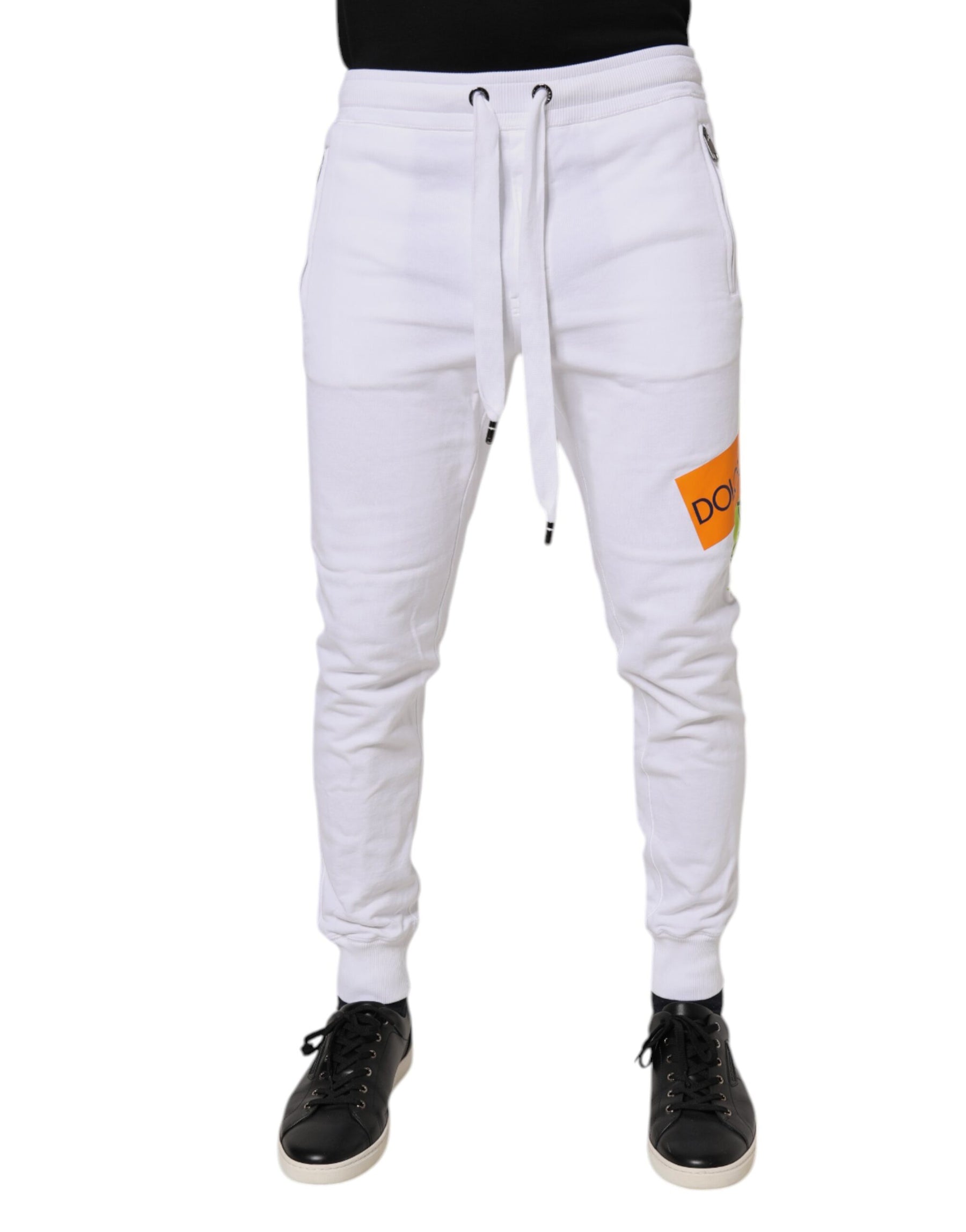 Dolce & Gabbana White Logo Tape Jogger Cotton Sweatpants Pants | Regal Royce