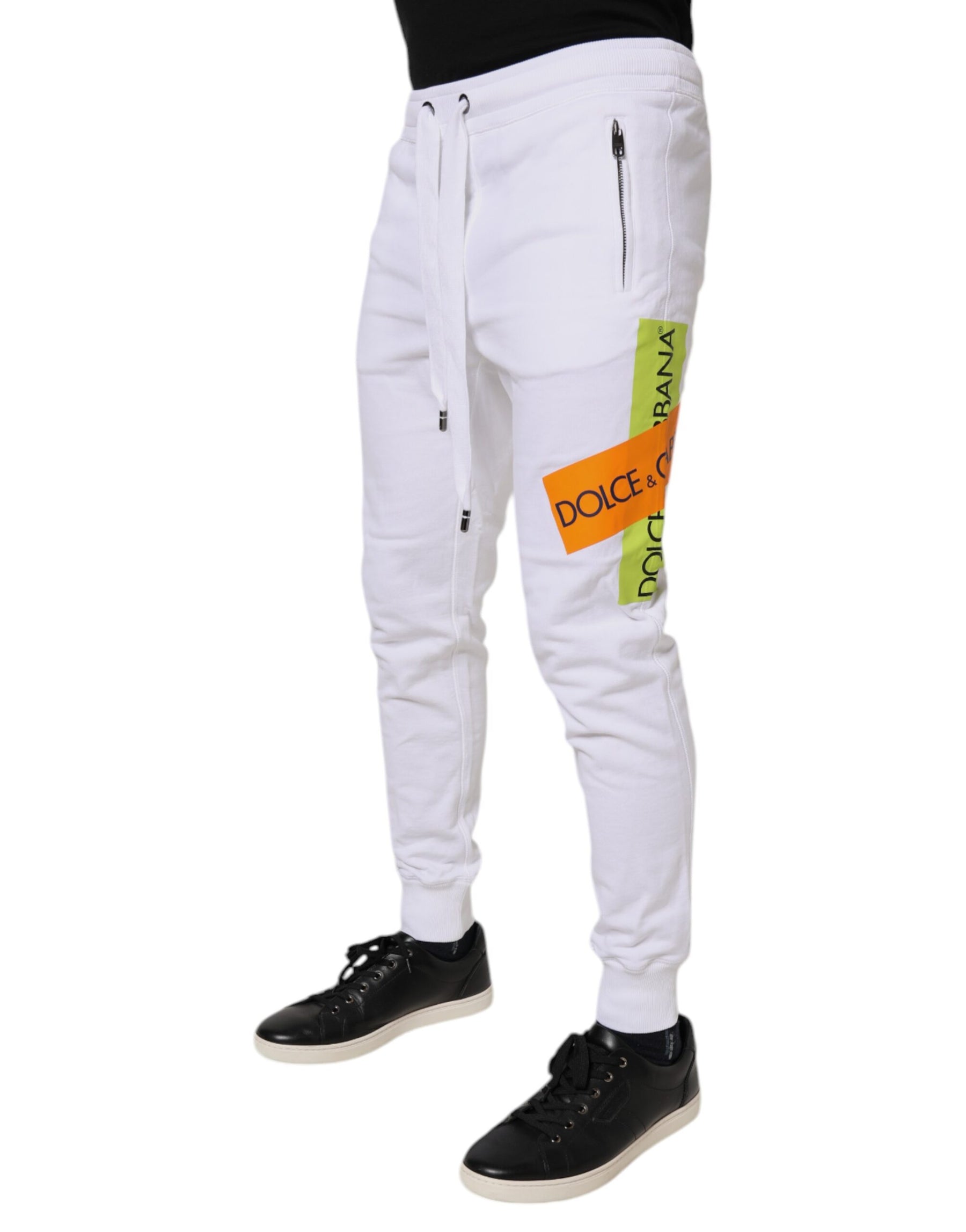 Dolce & Gabbana White Logo Tape Jogger Cotton Sweatpants Pants | Regal Royce
