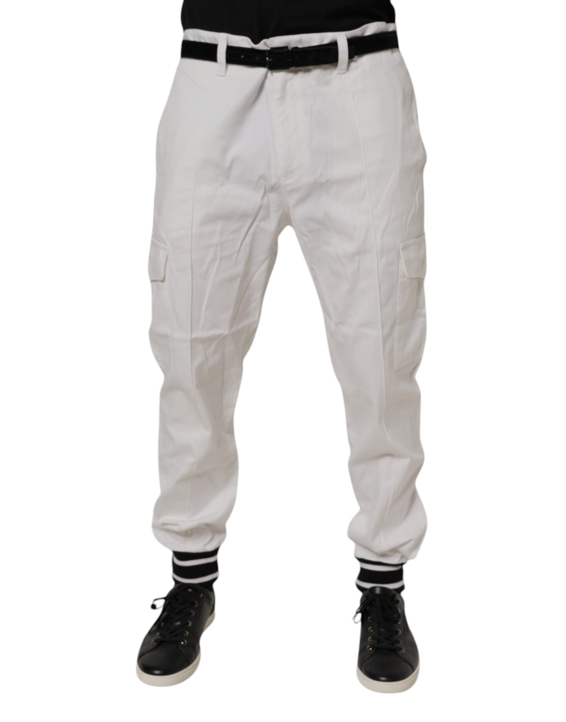Dolce & Gabbana White Cotton Jogger Cargo Skinny Pants | Regal Royce