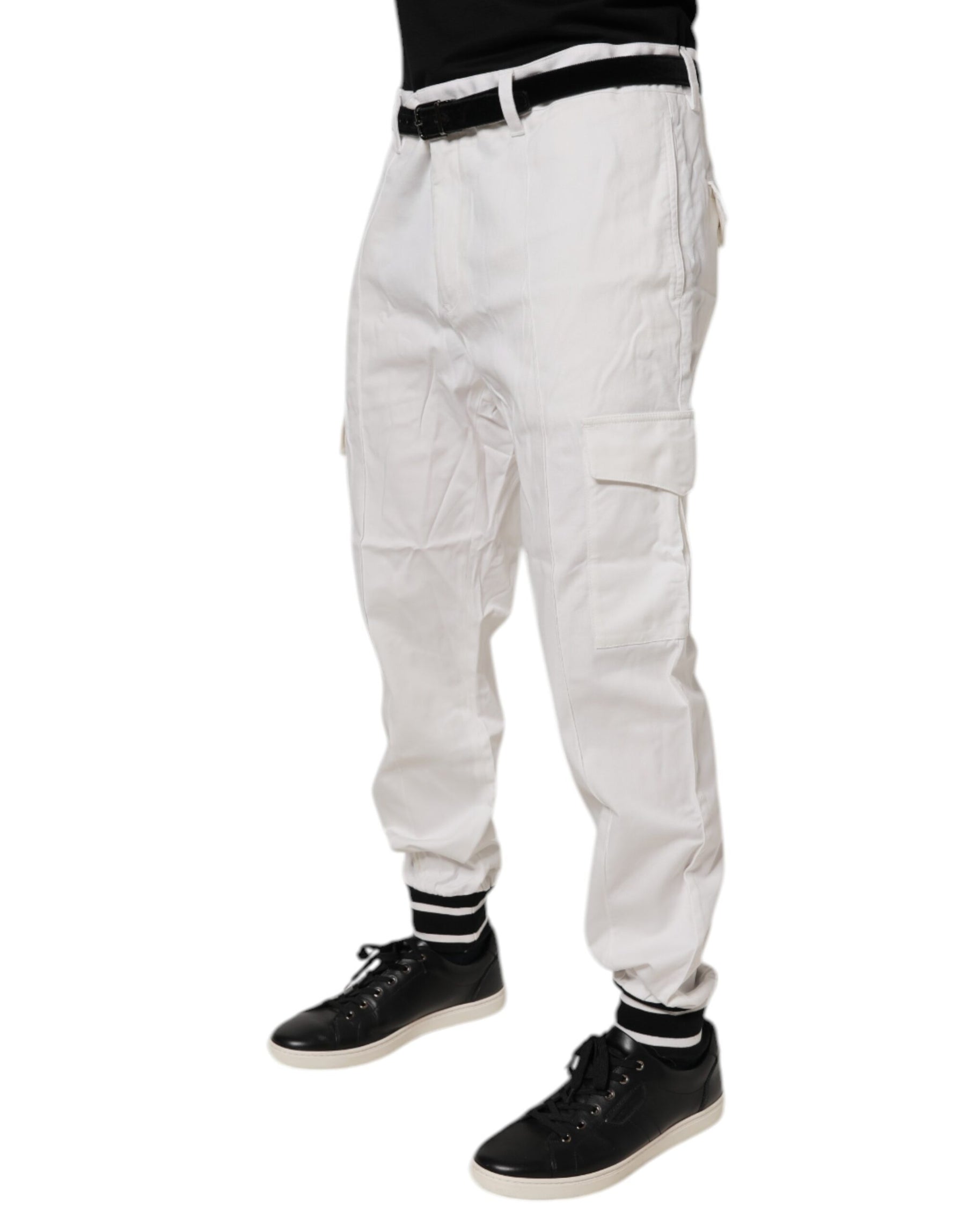 Dolce & Gabbana White Cotton Jogger Cargo Skinny Pants | Regal Royce