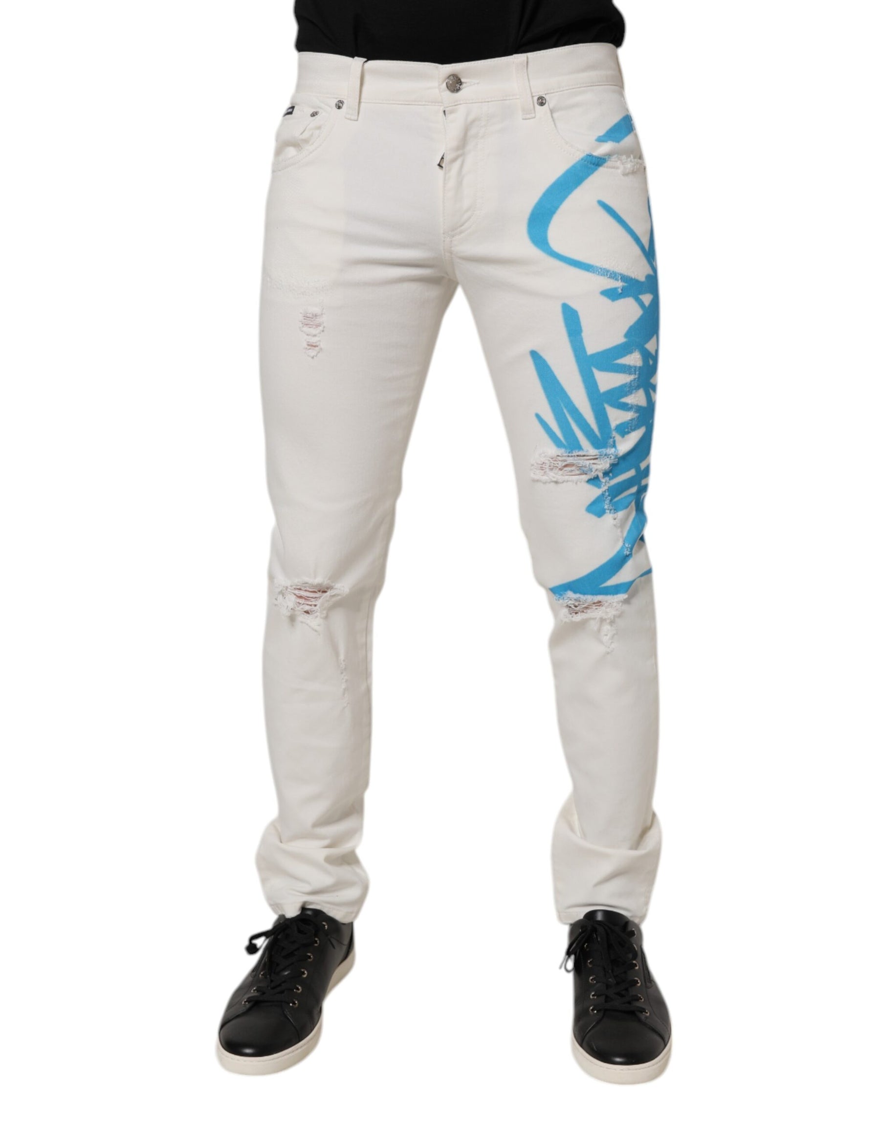 Dolce & Gabbana White Tattered Graffiti Skinny Denim Jeans | Regal Royce