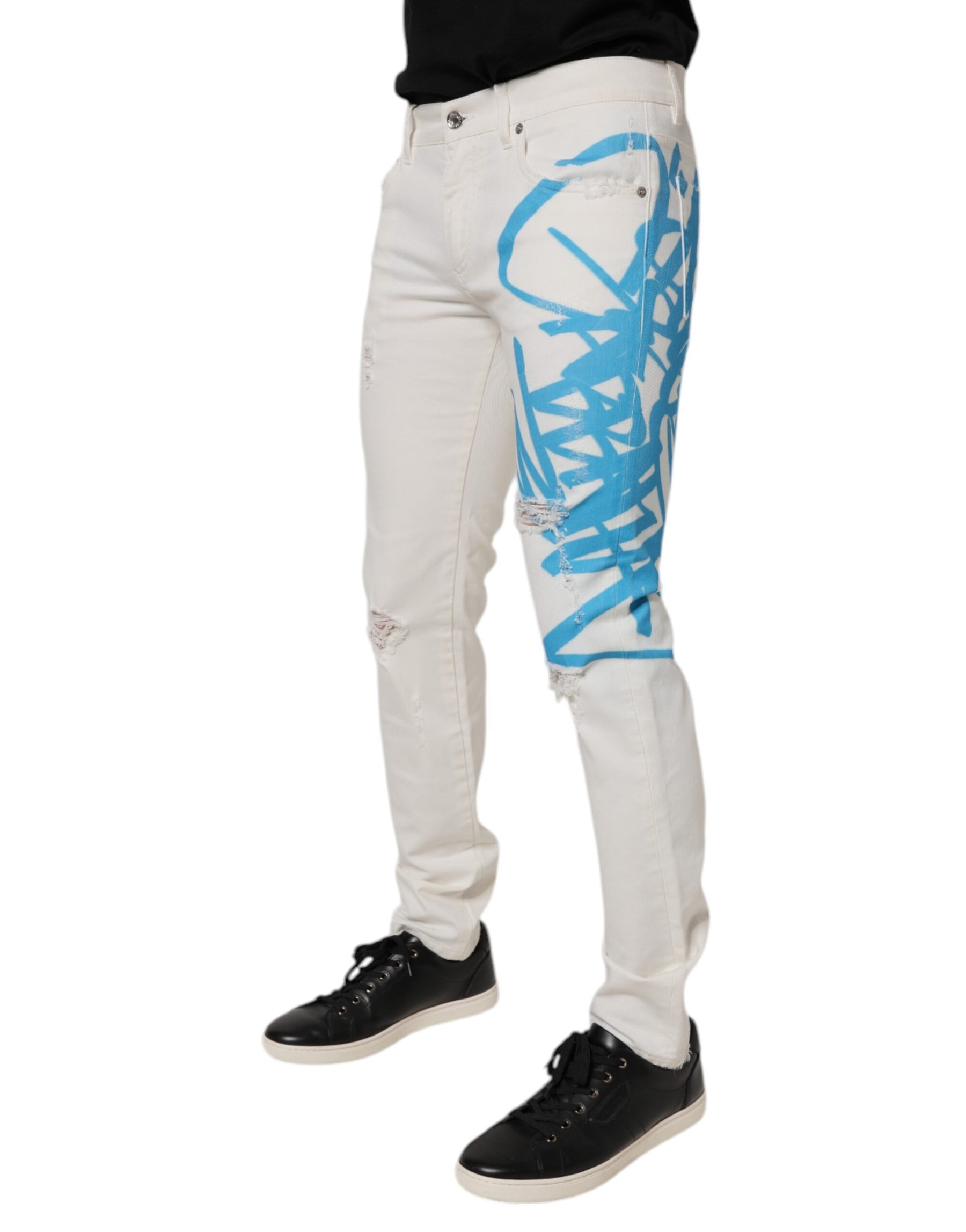 Dolce & Gabbana White Tattered Graffiti Skinny Denim Jeans | Regal Royce